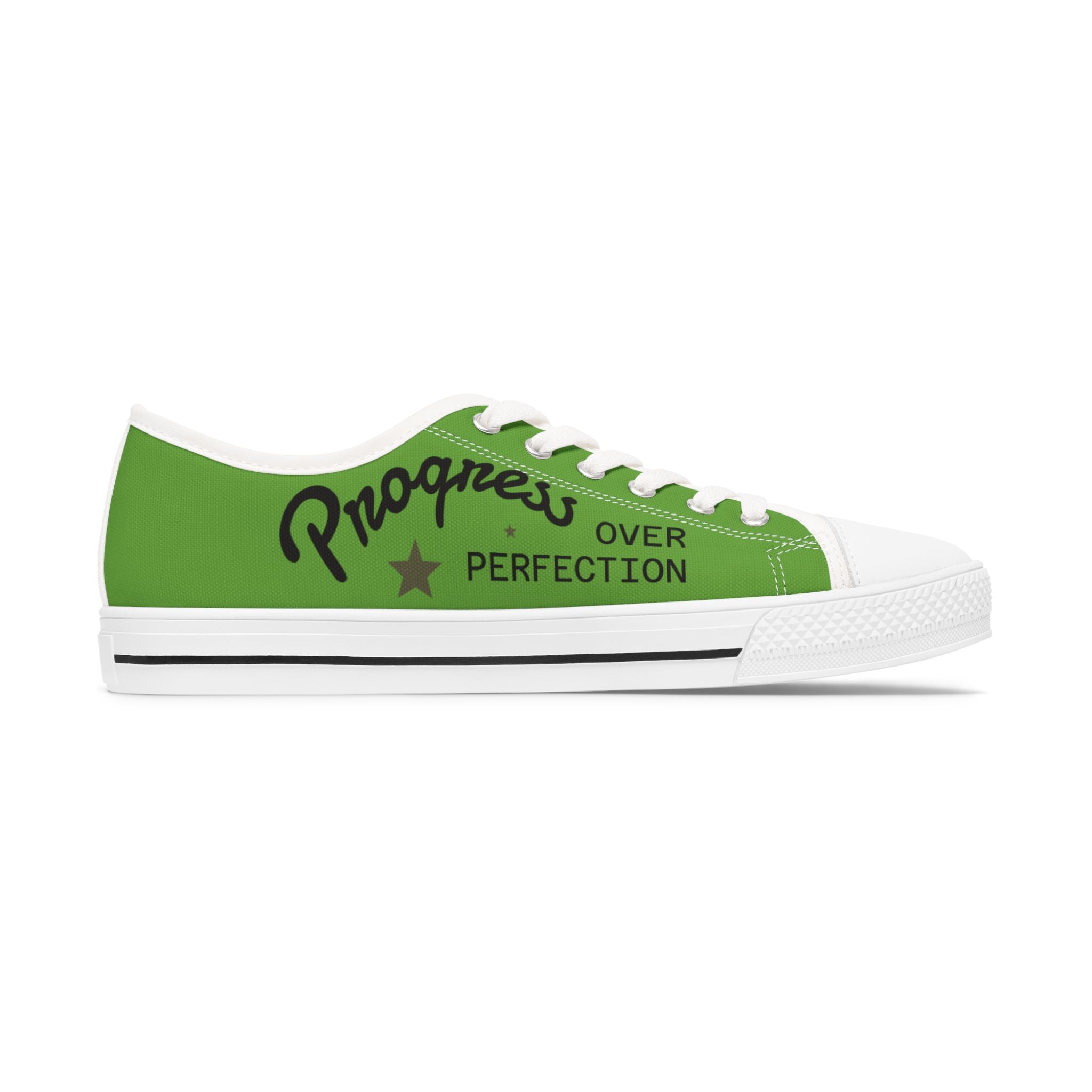 Lime colored Stylish Women's Low Top Sneakers - Casual, Comfortable, Everyday Wear, Perfect for Summer, Striped Sneakers, Trendy Footwear **Progress Over Perfection"