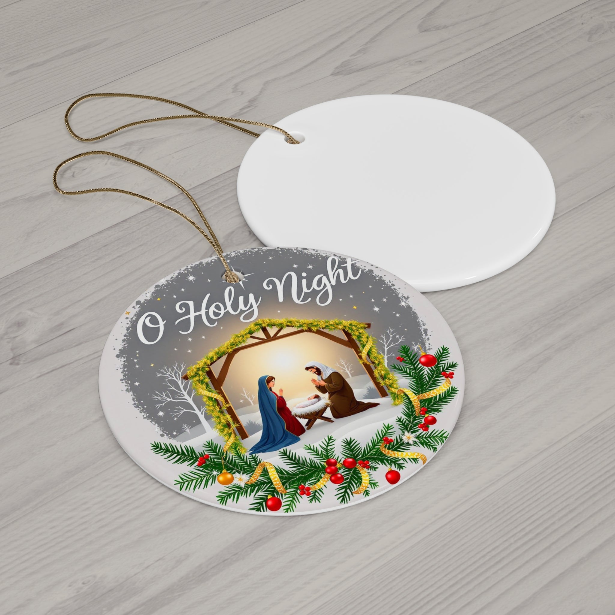 O Holy Night Ceramic Ornament, Religious Christmas Decoration, Holiday Gift, Winter Decor, Nativity Scene Ornament, Seasonal Keepsake