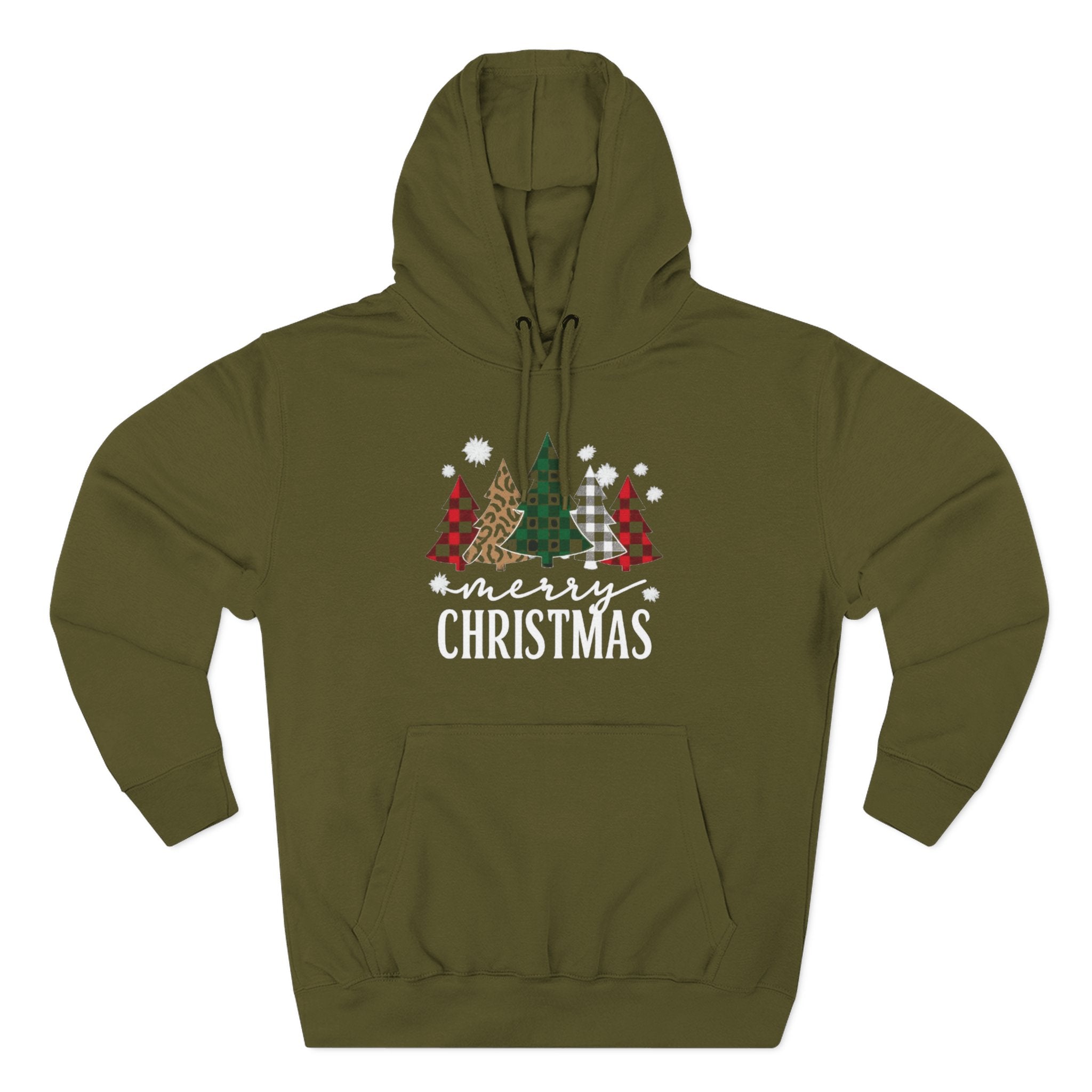 Merry Christmas Three-Panel Fleece Hoodie, Holiday Sweatshirt, Winter Wear, Cozy Gift, Christmas Apparel, Festive Hoodie