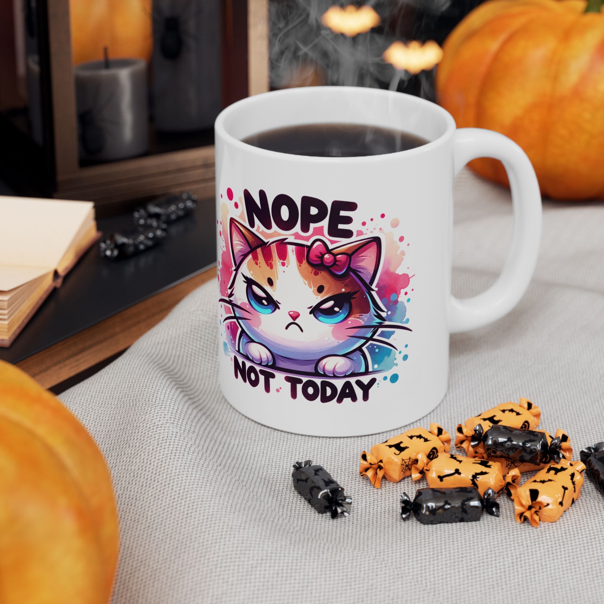 Nope Not Today Cat Ceramic Mug  Colorful 11oz & 15oz Coffee Cup