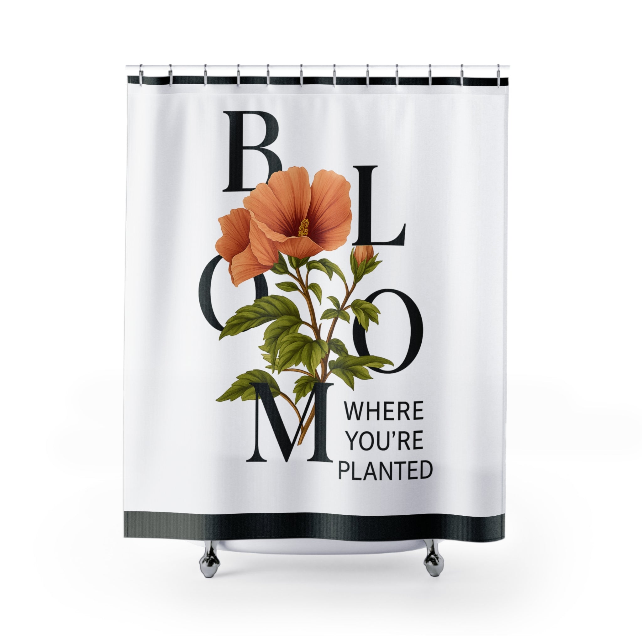 Vibrant Floral White Shower Curtain, Bathroom Decor, Home Accessories, Gift for Her, Tropical Theme, Indoor Plants