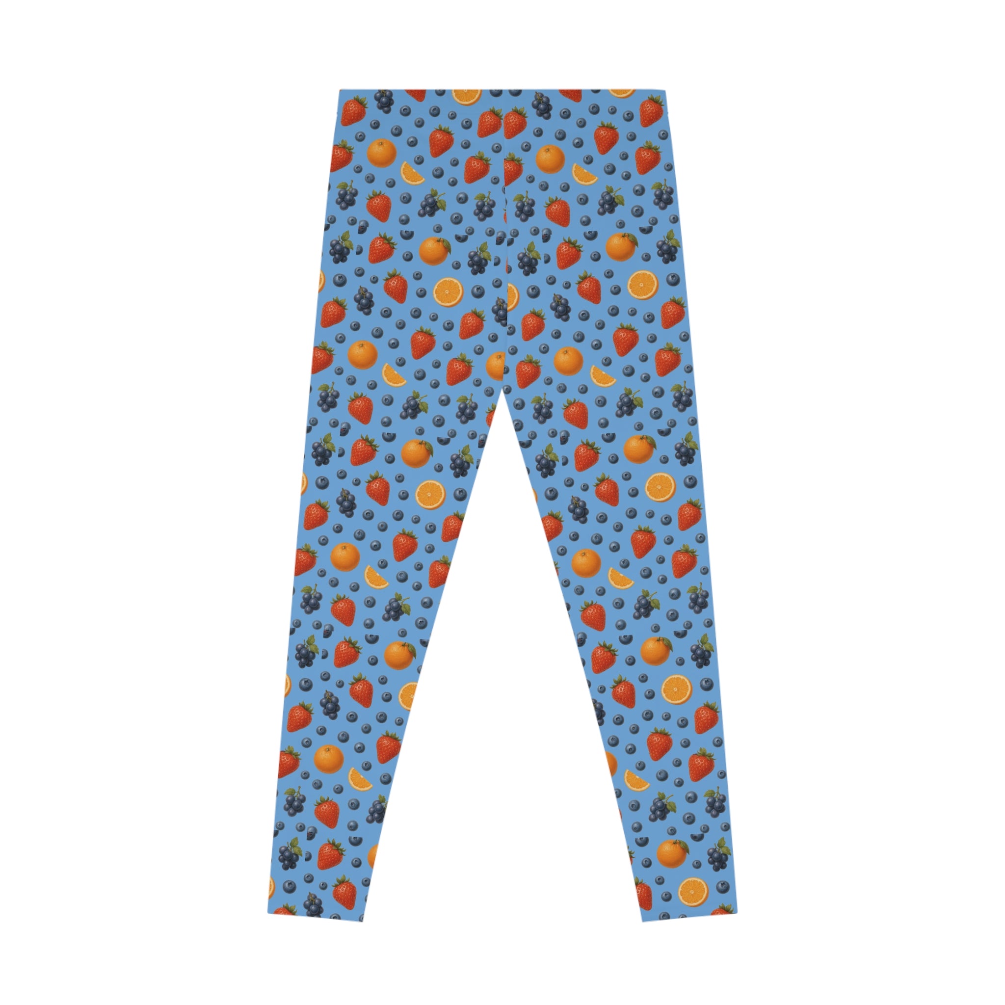 Blue Fruity Stretchy Leggings, Colorful Workout Pants, Yoga Tights, Casual Spring Wear, Fitness Apparel, Summer Fashion