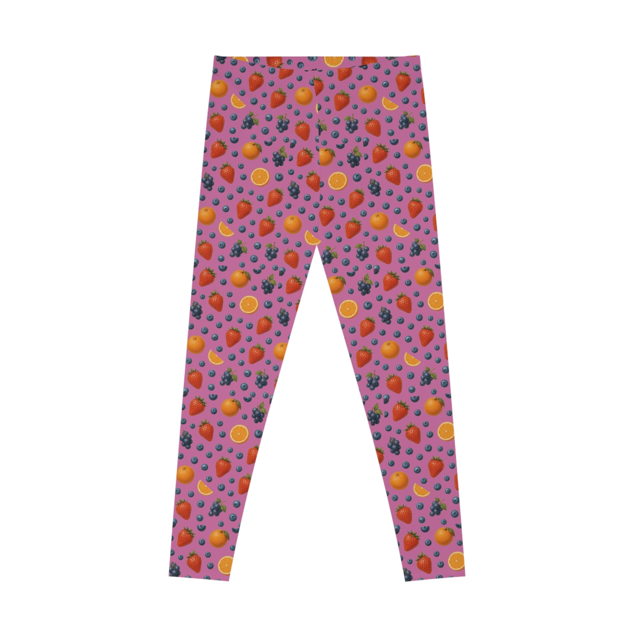 Pink Fruity Stretchy Leggings, Colorful Workout Pants, Yoga Tights, Casual Spring Wear, Fitness Apparel, Summer Fashion