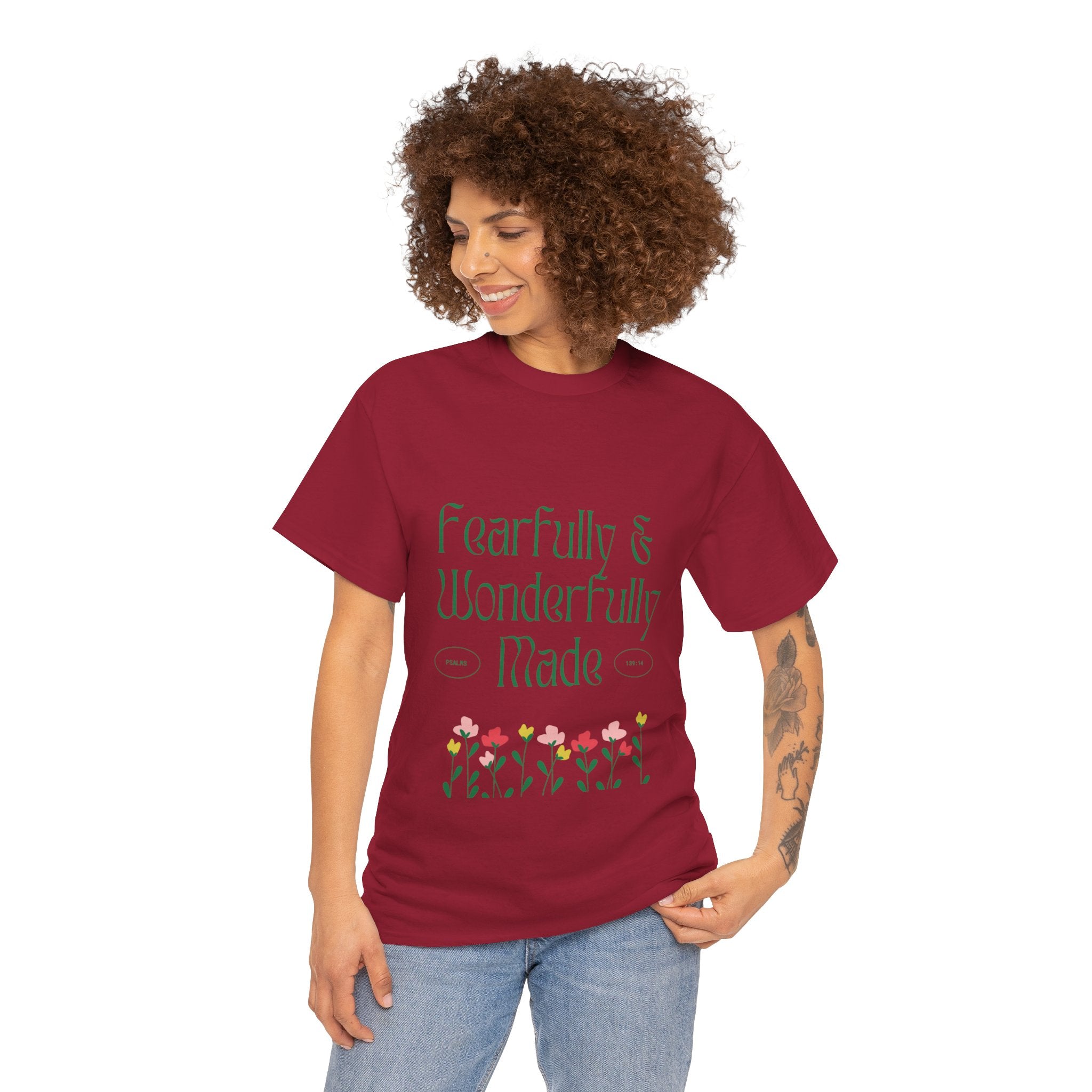 Fearfully & Wonderfully Made Unisex Cotton Tee – Inspirational Floral T-Shirt
