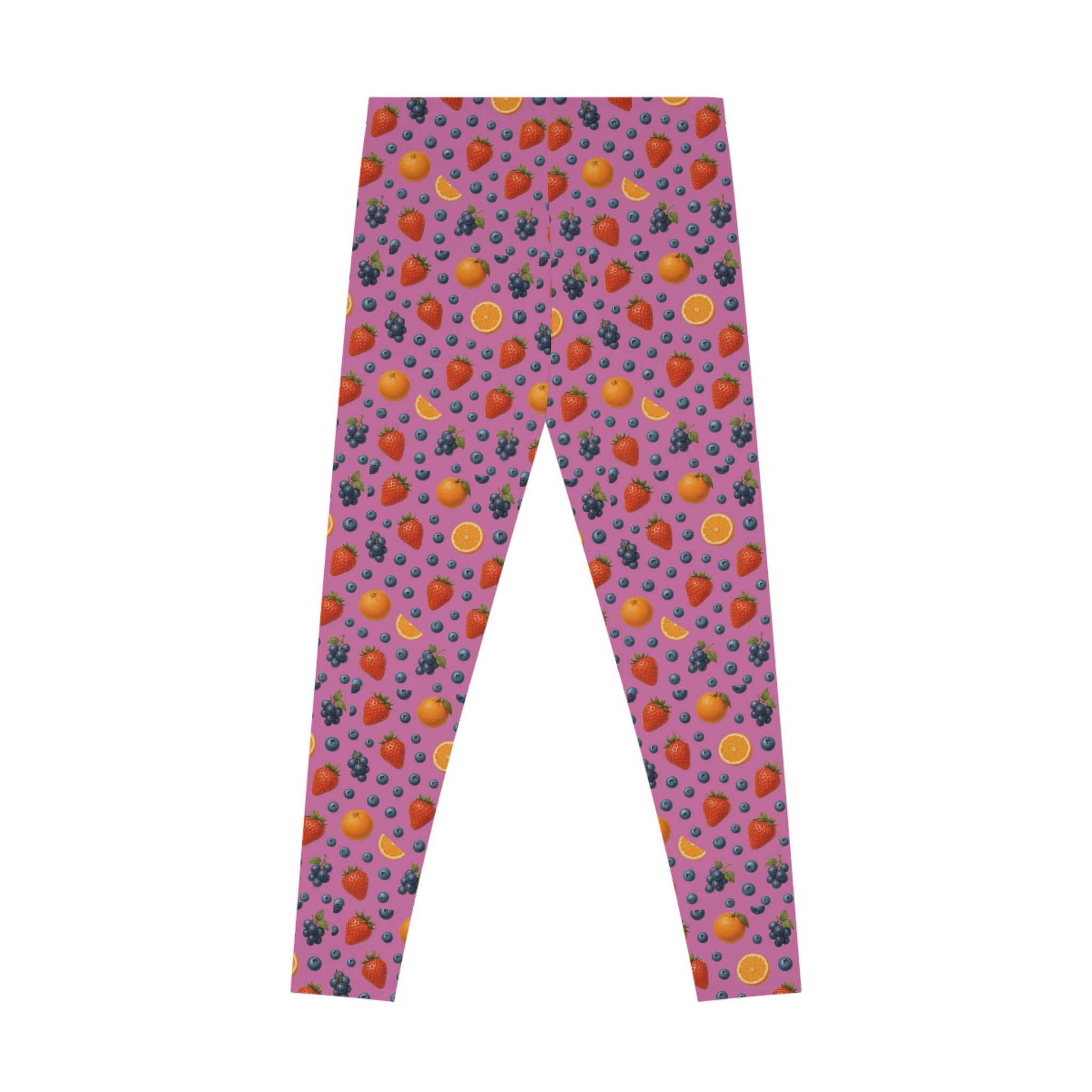Pink Fruity Stretchy Leggings, Colorful Workout Pants, Yoga Tights, Casual Spring Wear, Fitness Apparel, Summer Fashion