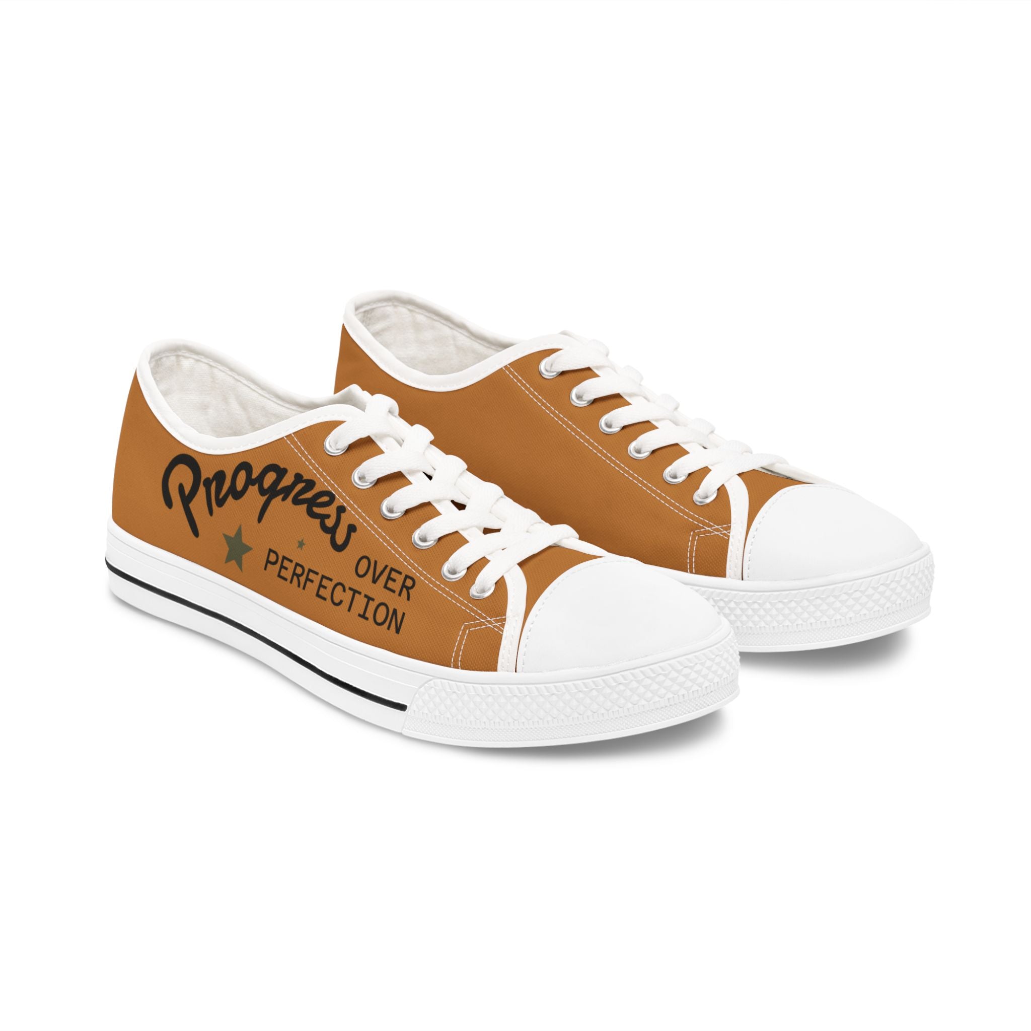 Brown Stylish Women's Low Top Sneakers - Casual, Comfortable, Everyday Wear, Perfect for Summer, Striped Sneakers, Trendy Footwear **Progress Over Perfection"