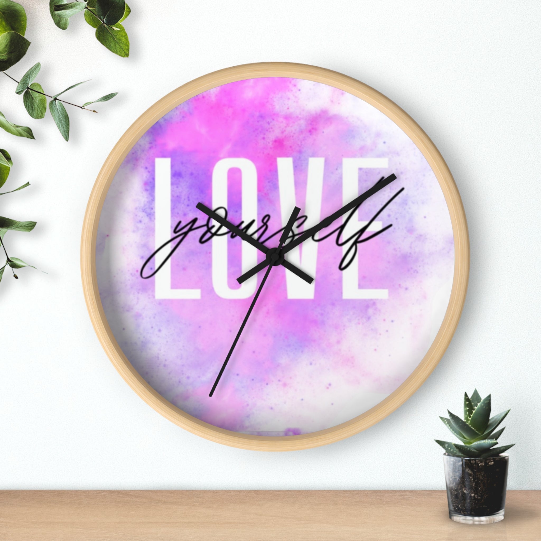 Inspirational Wall Clock - Love Yourself Decor, Gift for Self-Care, Home Office Wall Art, Unique Timepiece for Motivation, Modern Clock