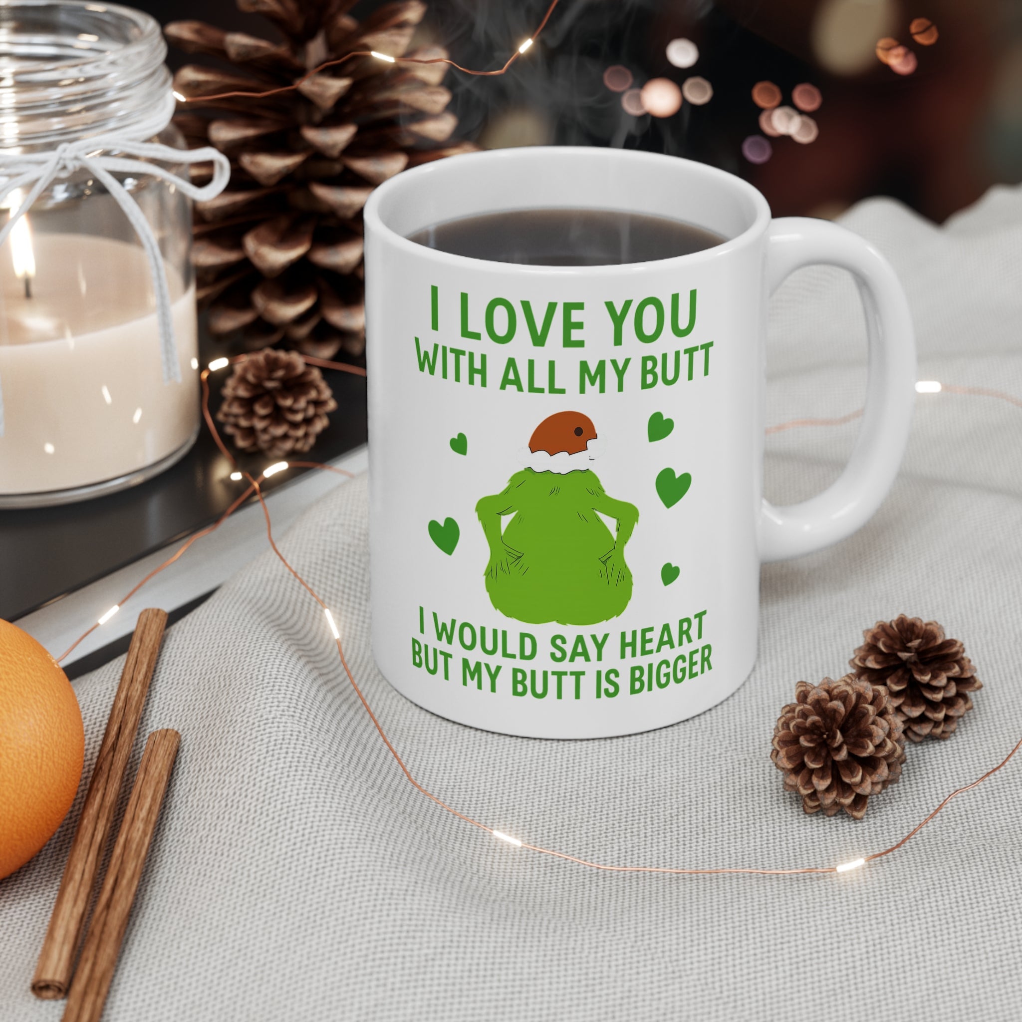 Cute Love Mug with Heart and Butt Design - Romantic Gift for Valentines, Wedding, Birthday, Fun Coffee Cup, Humorous Drinkware