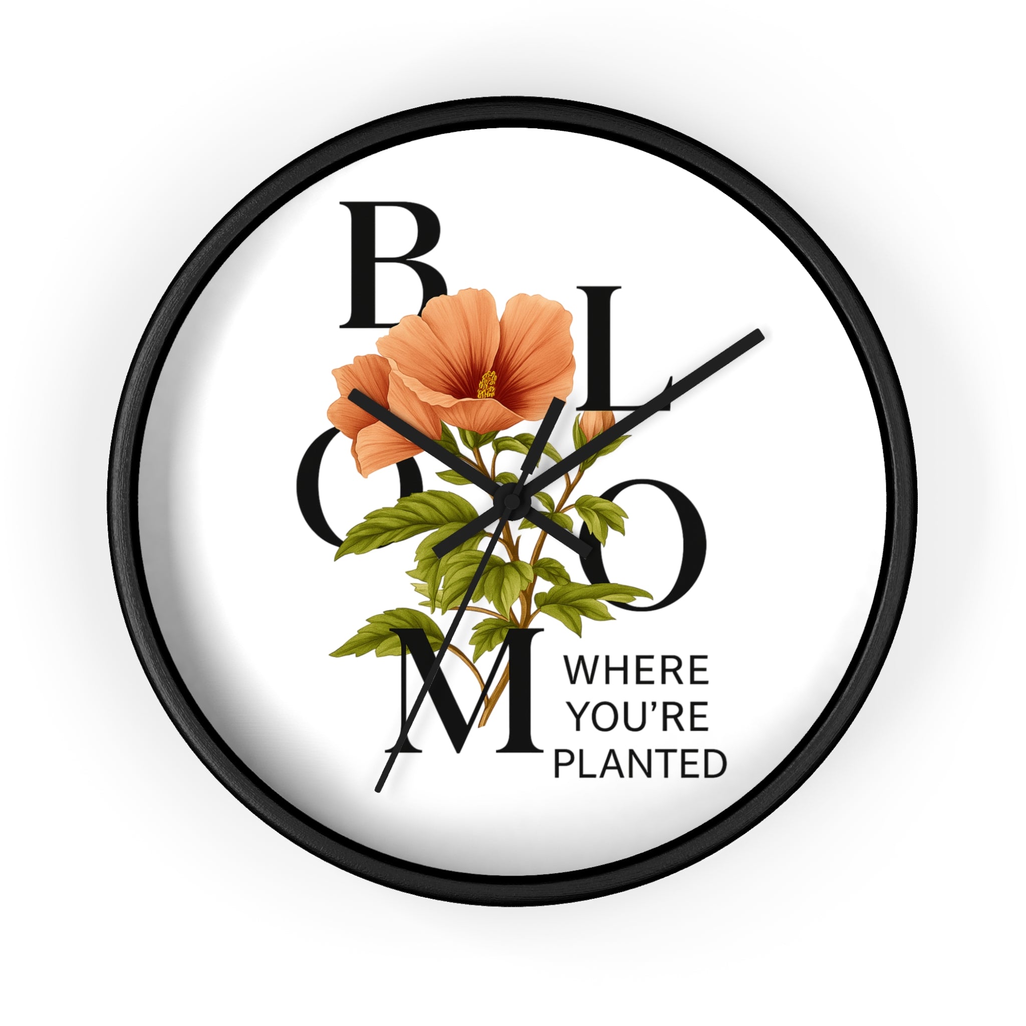 Bloom Where You're Planted Wall Clock, Floral Home Decor, Botanical Gift, Inspirational Wall Art, Modern Timepiece