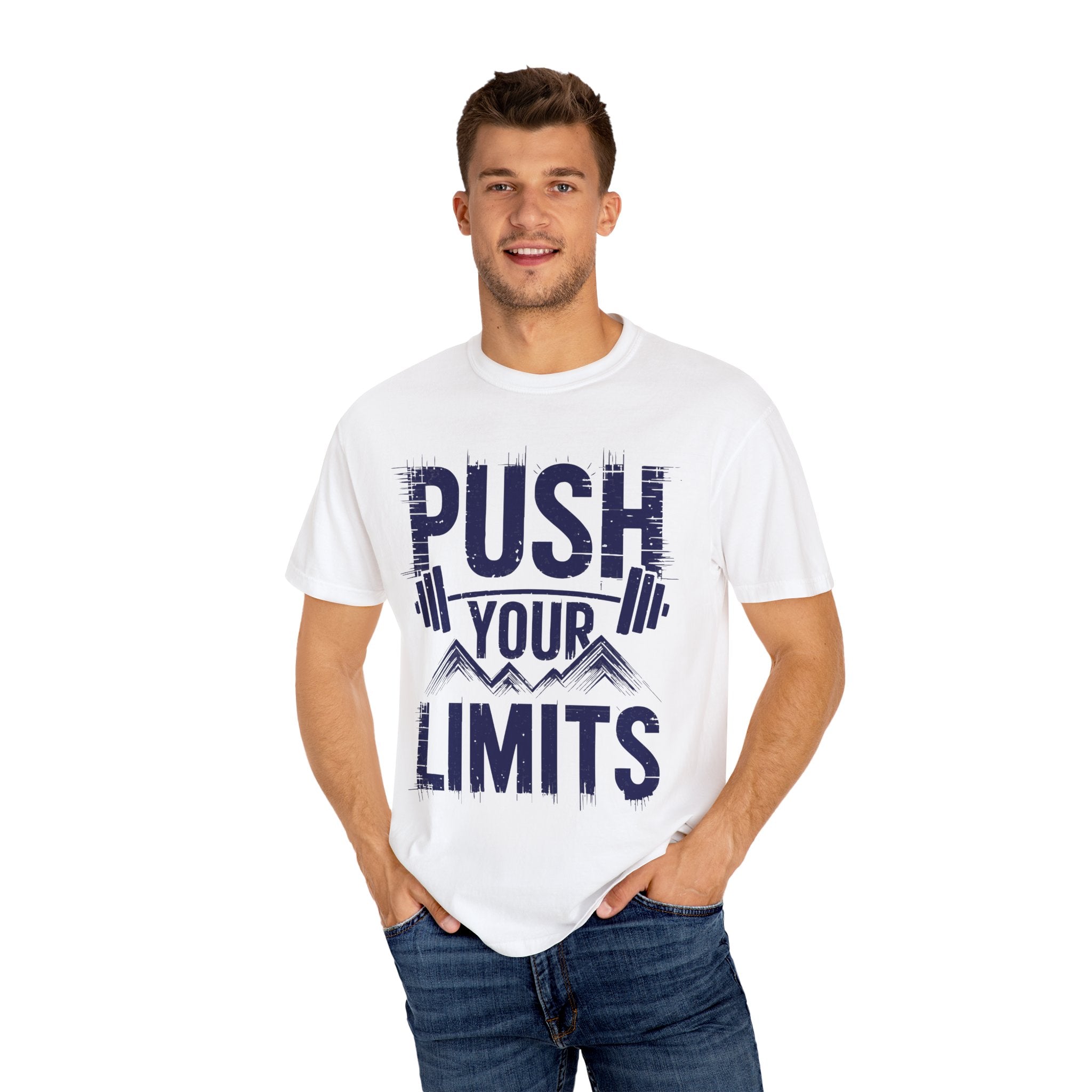 Motivational Workout T-Shirt | 'Push Your Limits' Design | Unisex Garment-Dyed Tee