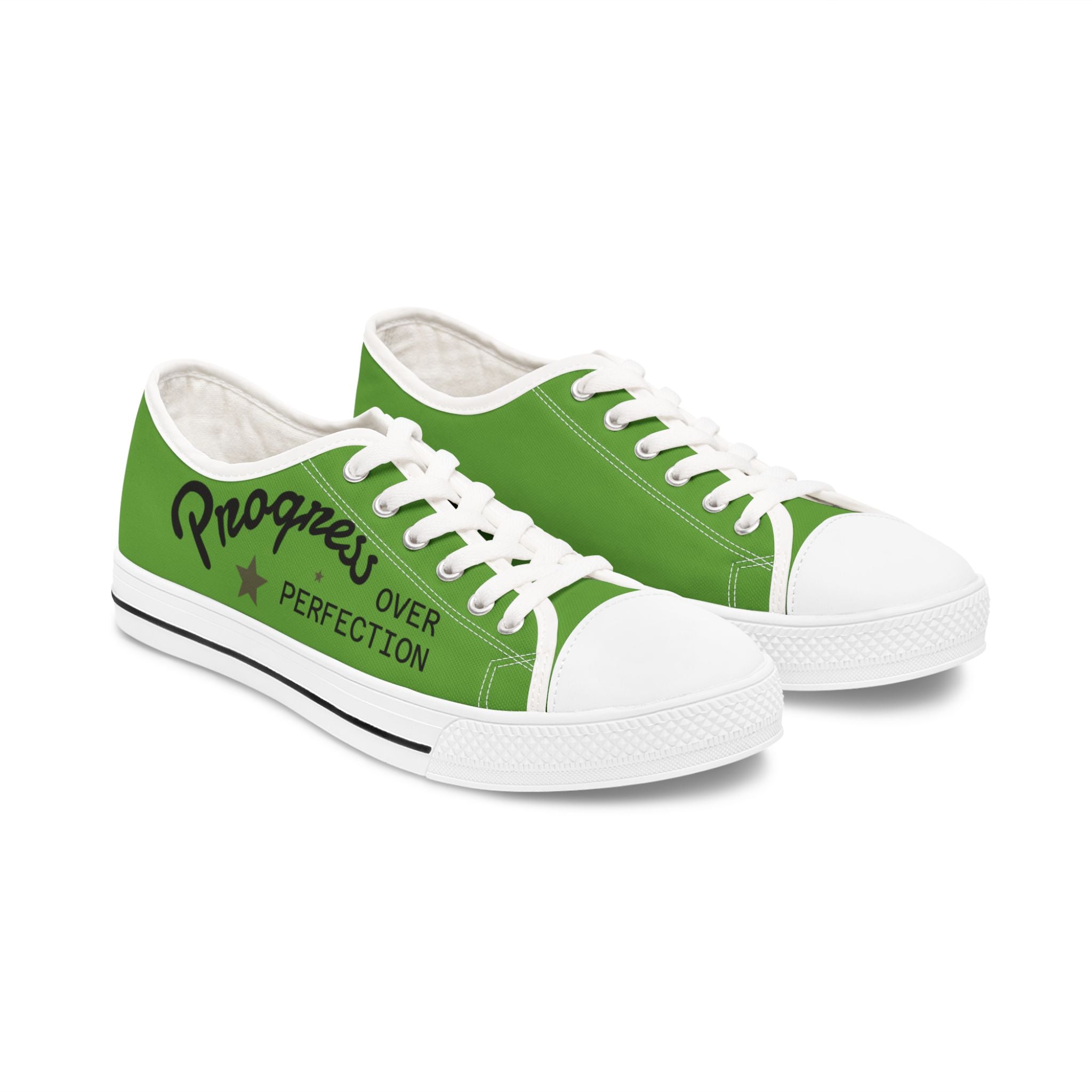 Lime colored Stylish Women's Low Top Sneakers - Casual, Comfortable, Everyday Wear, Perfect for Summer, Striped Sneakers, Trendy Footwear **Progress Over Perfection"