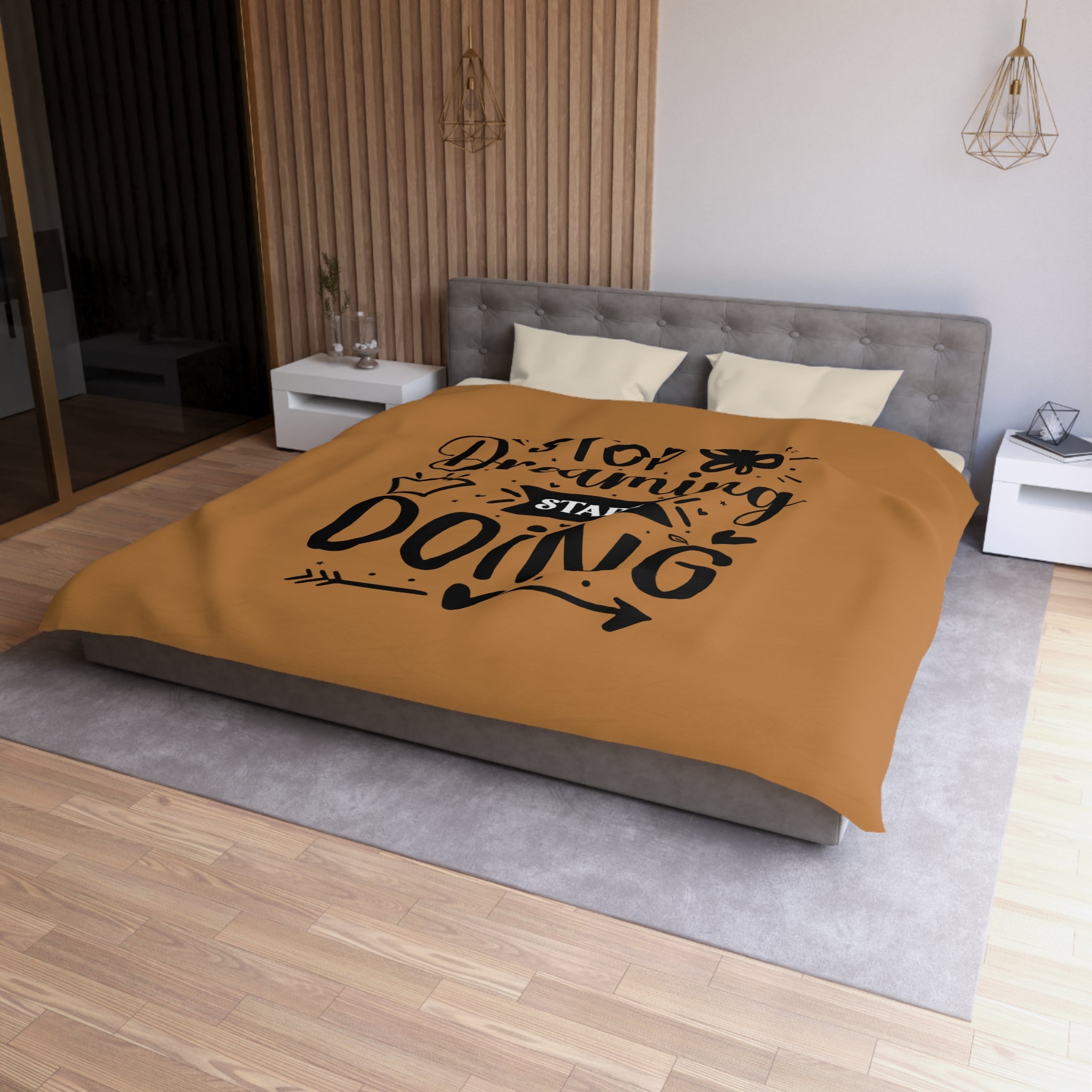 Inspirational Microfiber Duvet Cover - "Stop Dreaming Start Doing" - Cozy Home Decor for Motivated Dreamers