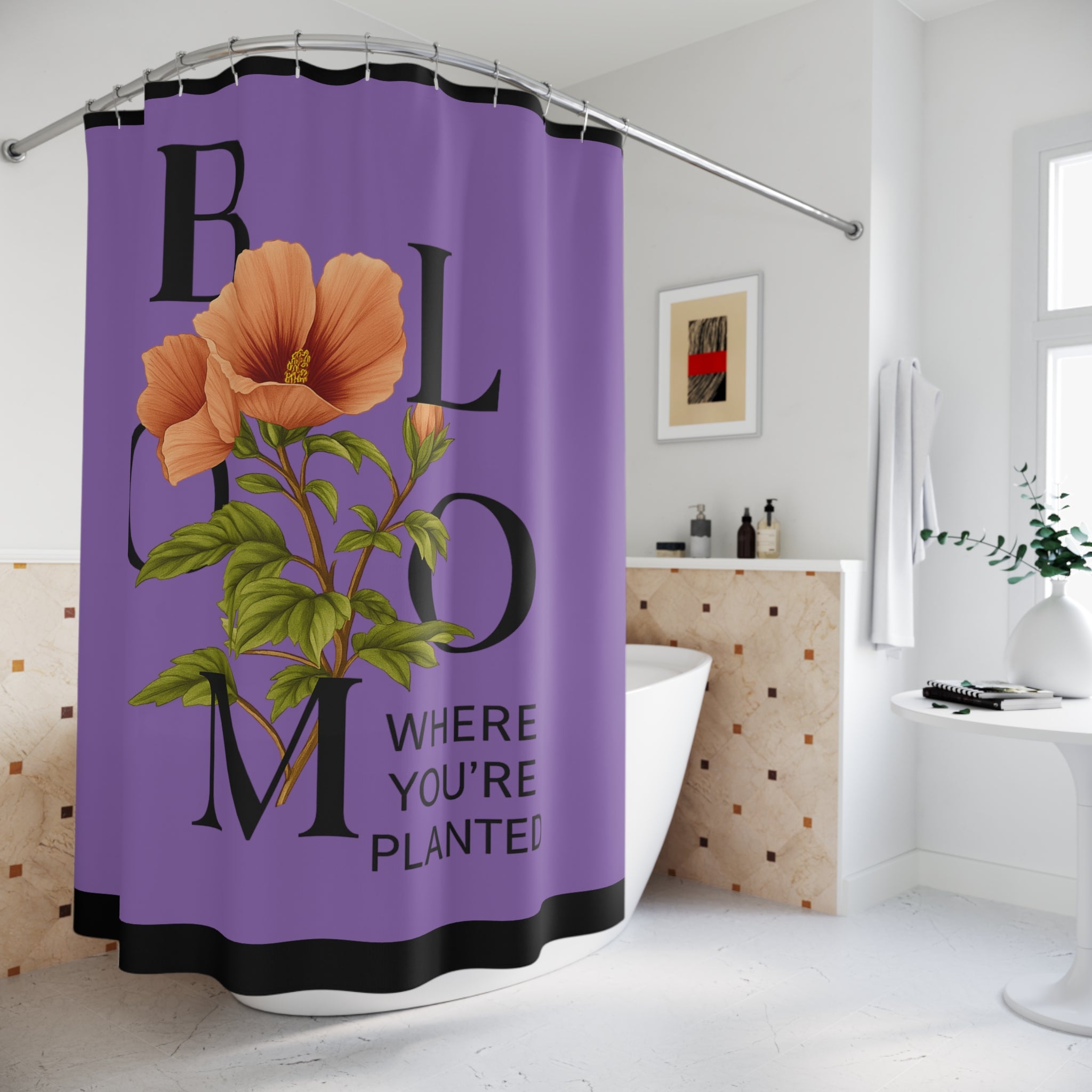 Vibrant Floral Purple Shower Curtain, Bathroom Decor, Home Accessories, Gift for Her, Tropical Theme, Indoor Plants