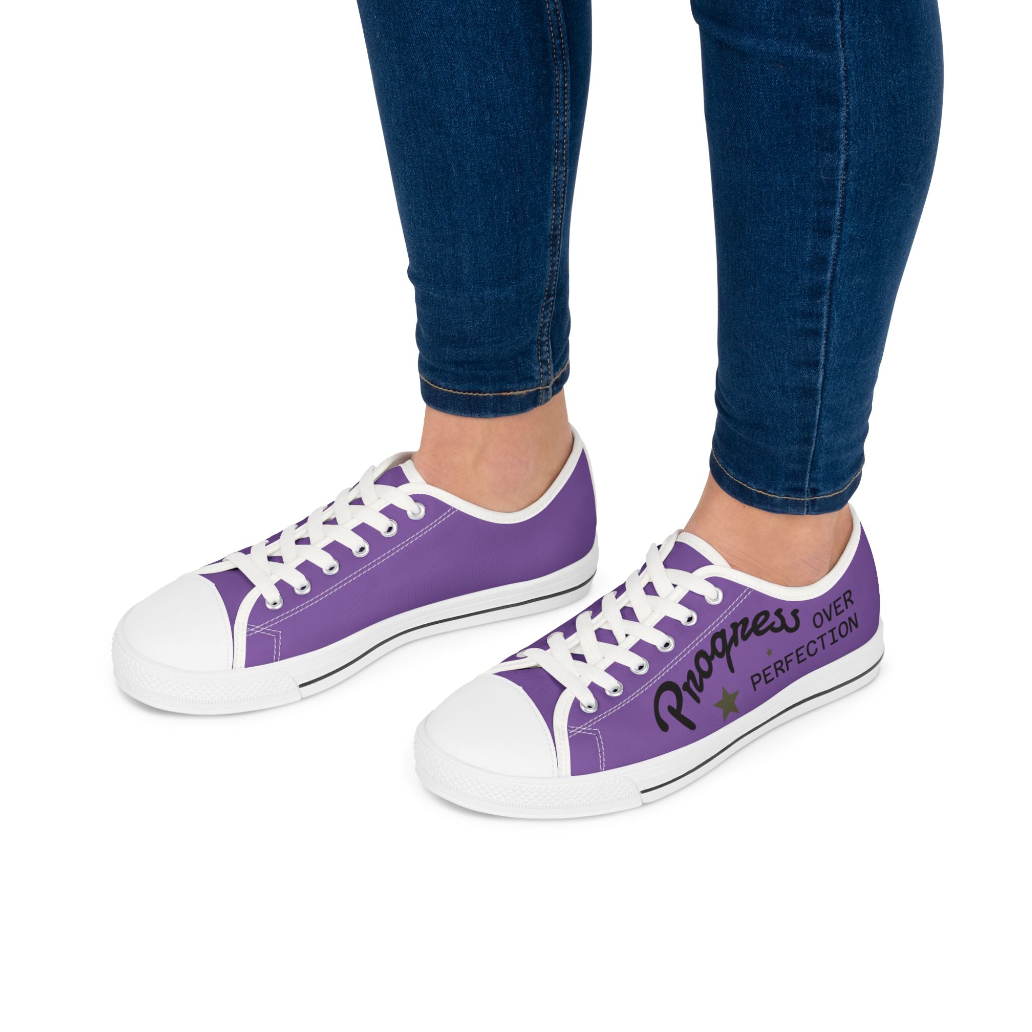 Violet Stylish Women's Low Top Sneakers - Casual, Comfortable, Everyday Wear, Perfect for Summer, Striped Sneakers, Trendy Footwear **Progress Over Perfection"
