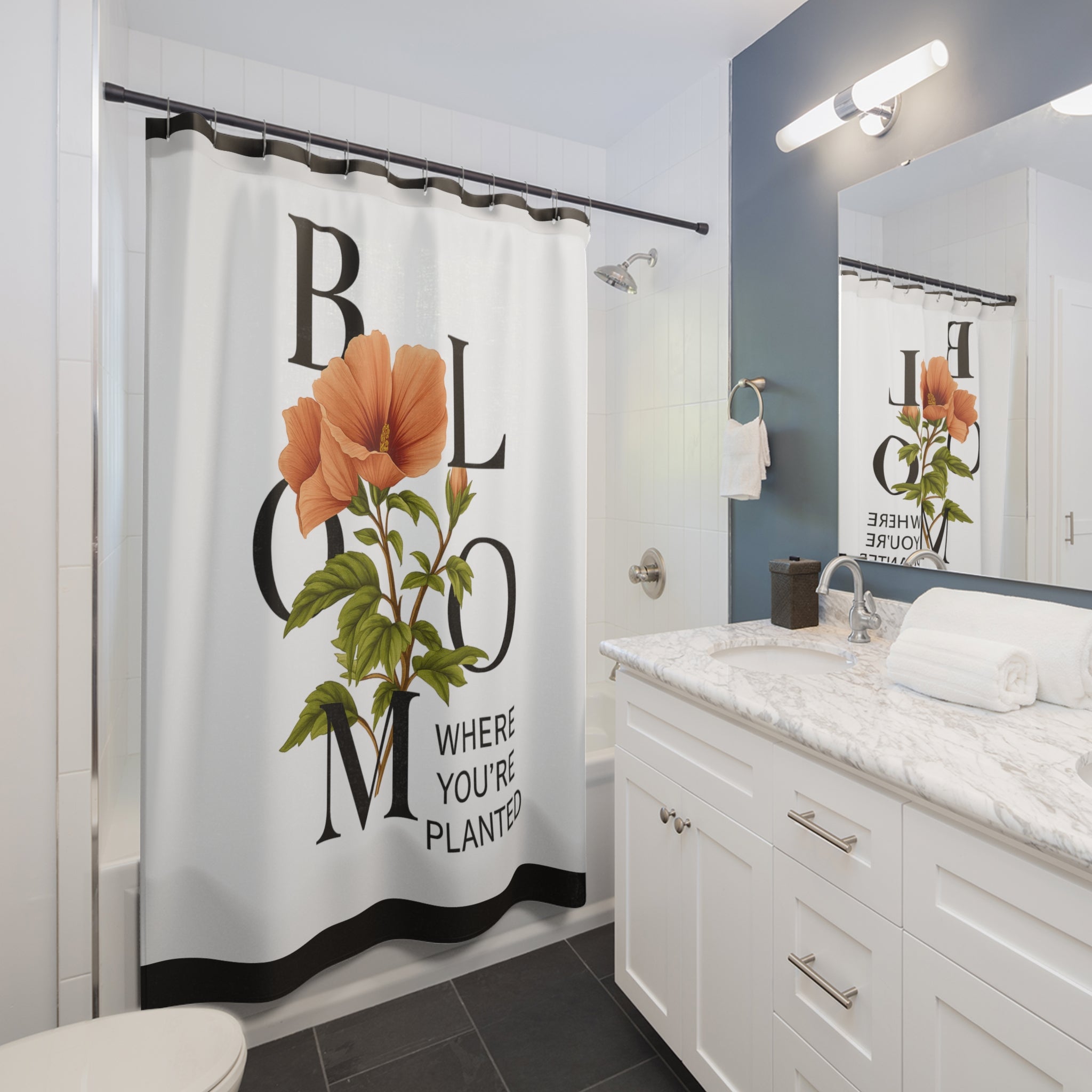 Vibrant Floral White Shower Curtain, Bathroom Decor, Home Accessories, Gift for Her, Tropical Theme, Indoor Plants