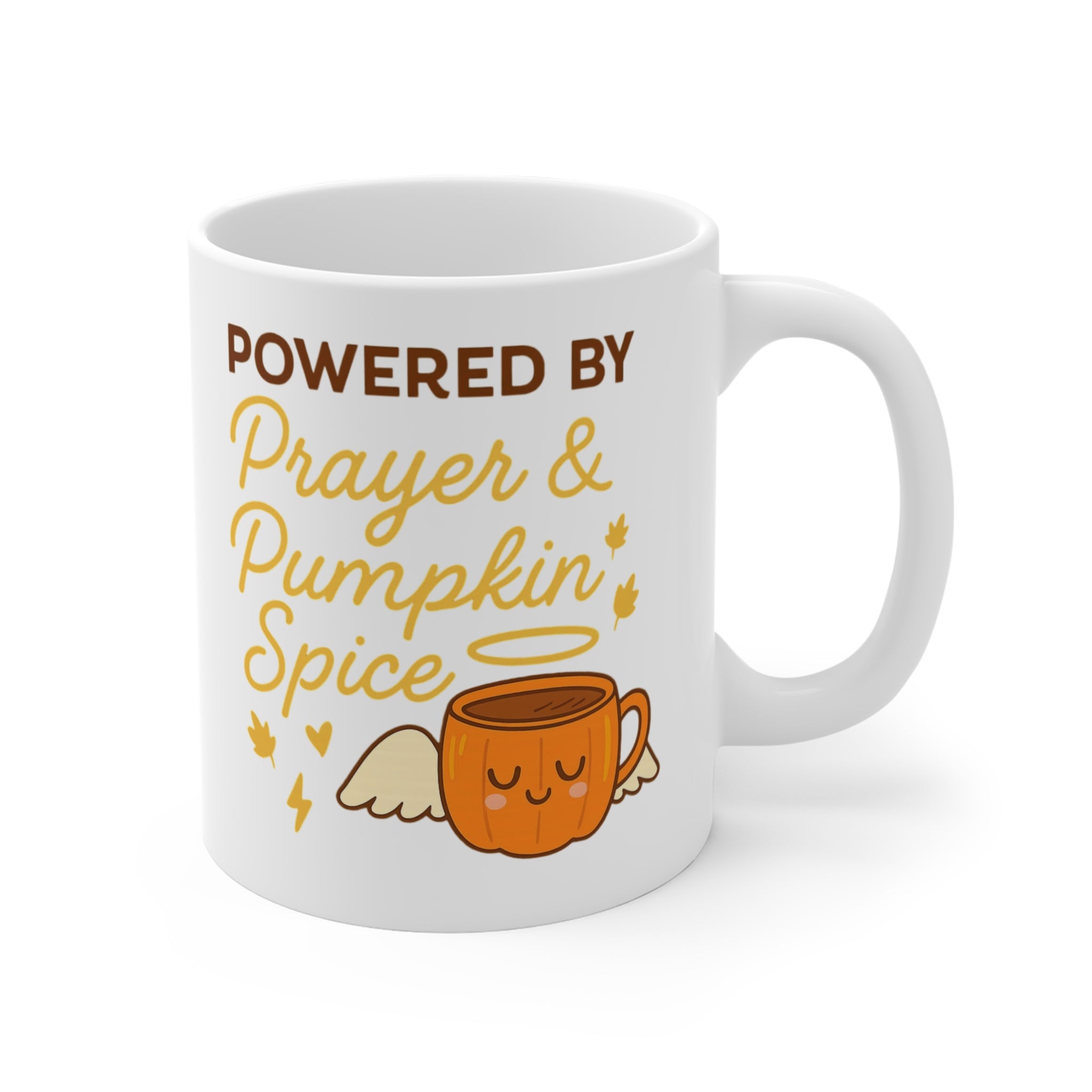Powered by Prayer & Pumpkin Spice Mug, Fall Coffee Cup, Autumn Gift, Cozy Kitchen Decor, Thanksgiving Mug, Spooky Season Drinkware