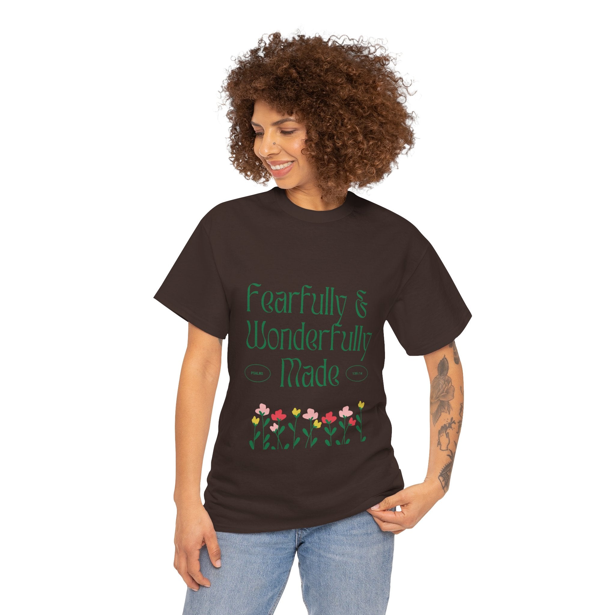 Fearfully & Wonderfully Made Unisex Cotton Tee – Inspirational Floral T-Shirt