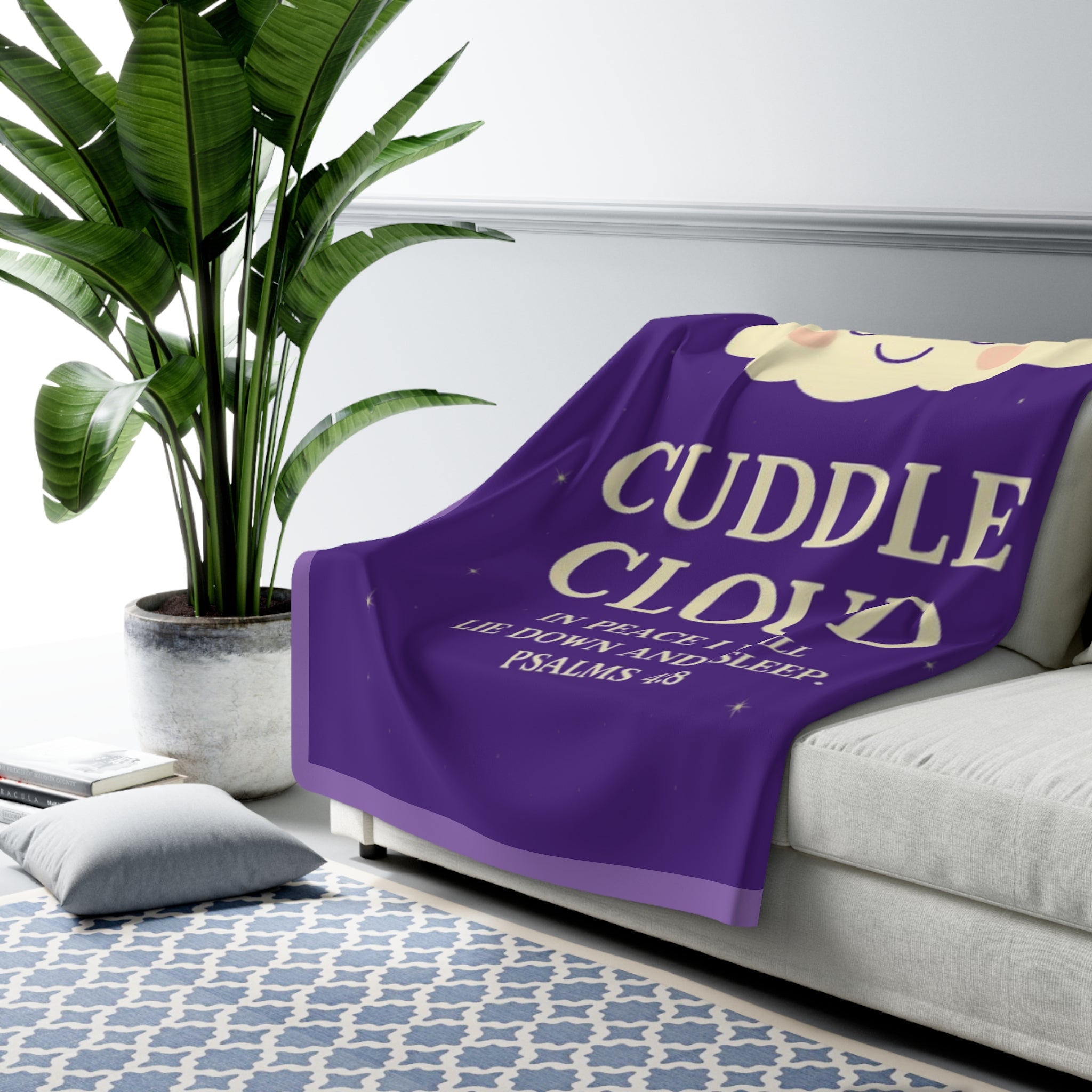 🟣 Cozy Sherpa Fleece Blanket, Cute Cuddle Cloud Design, Perfect for Gifts, Home Decor, Snuggling, Comfort