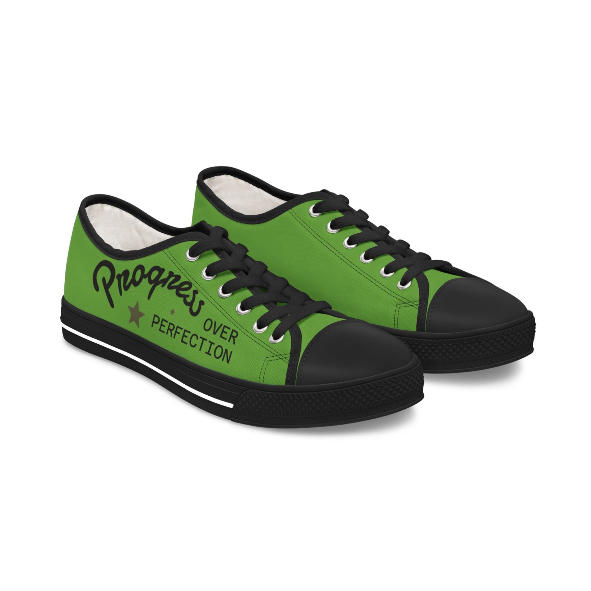 Lime colored Stylish Women's Low Top Sneakers - Casual, Comfortable, Everyday Wear, Perfect for Summer, Striped Sneakers, Trendy Footwear **Progress Over Perfection"