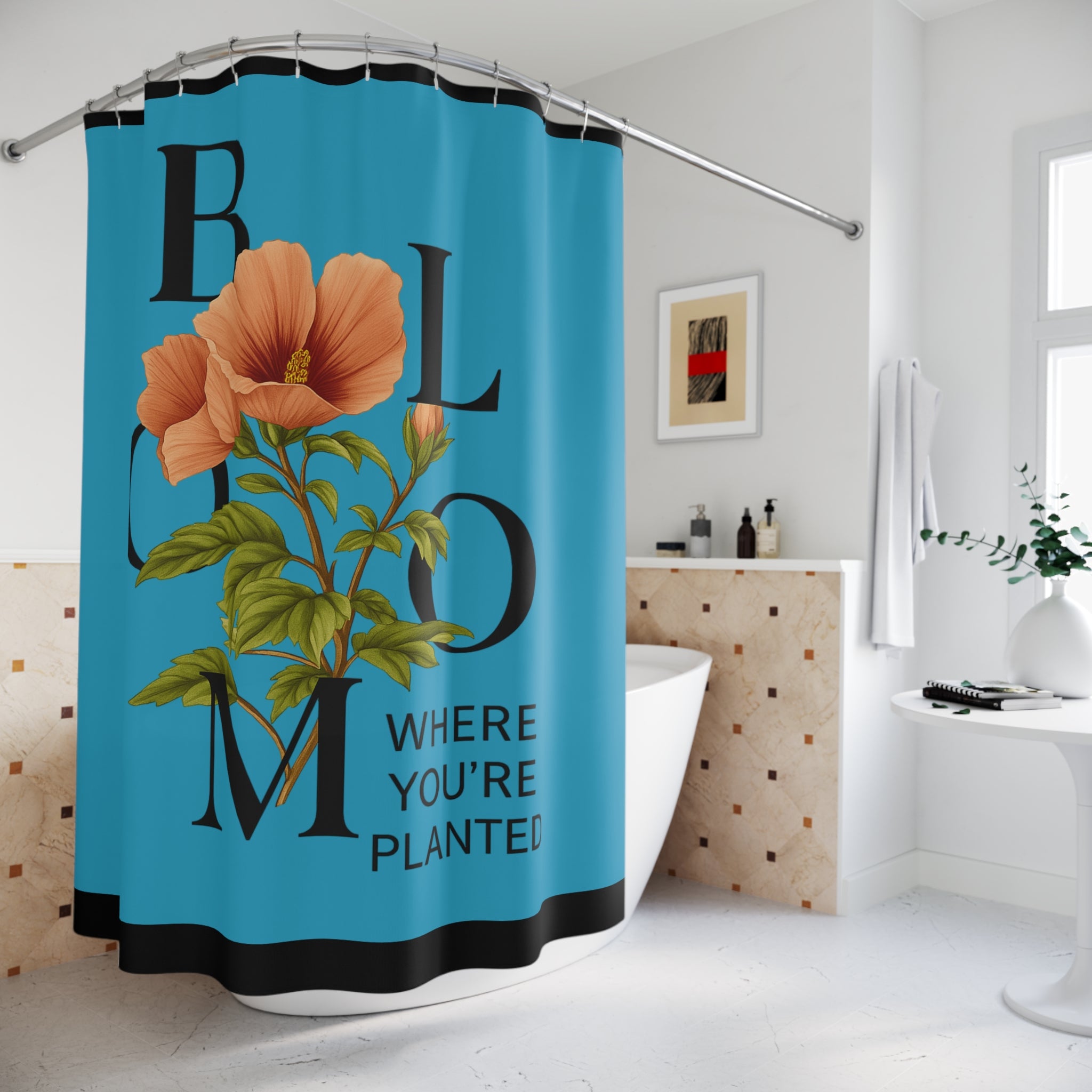 Vibrant Floral Shower Curtain, Bathroom Decor, Home Accessories, Gift for Her, Tropical Theme, Indoor Plants