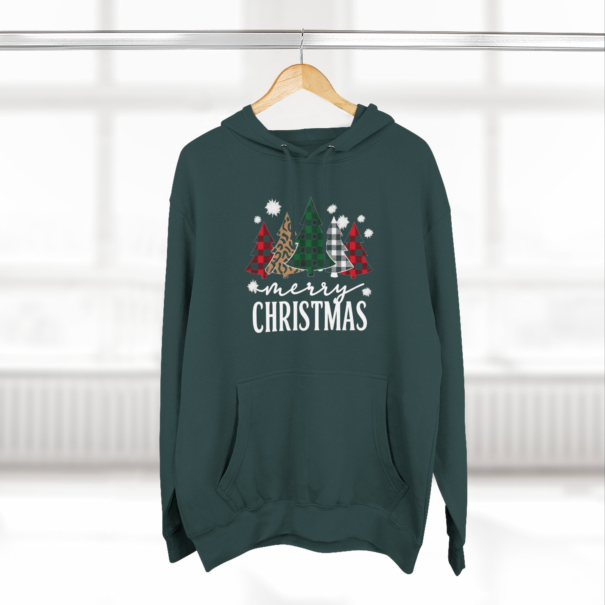 Merry Christmas Three-Panel Fleece Hoodie, Holiday Sweatshirt, Winter Wear, Cozy Gift, Christmas Apparel, Festive Hoodie