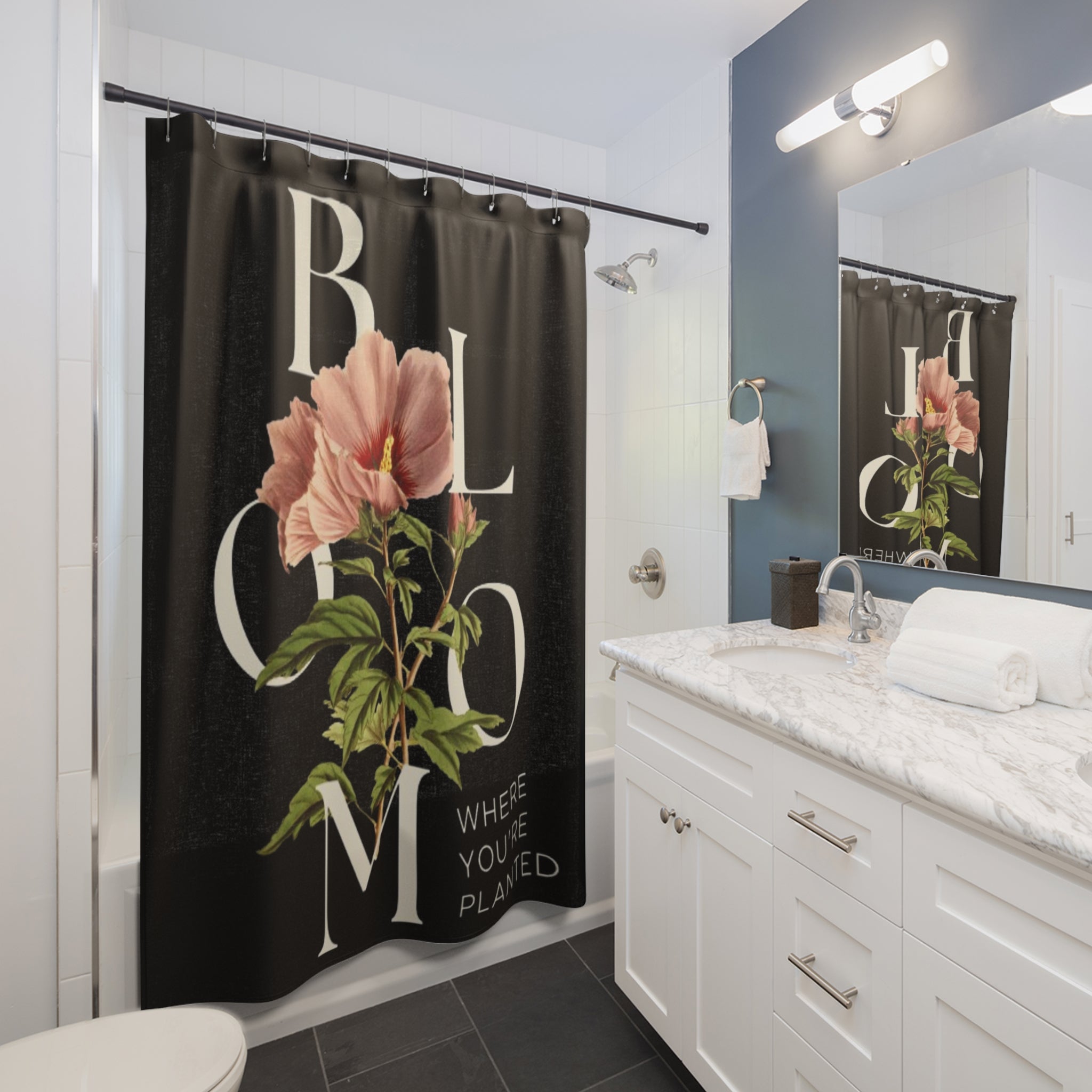 Bloom Where You're Planted Shower Curtain, Floral Bathroom Decor, Boho Home Decor, Gift for Flower Lovers, Unique Bathroom Makeover