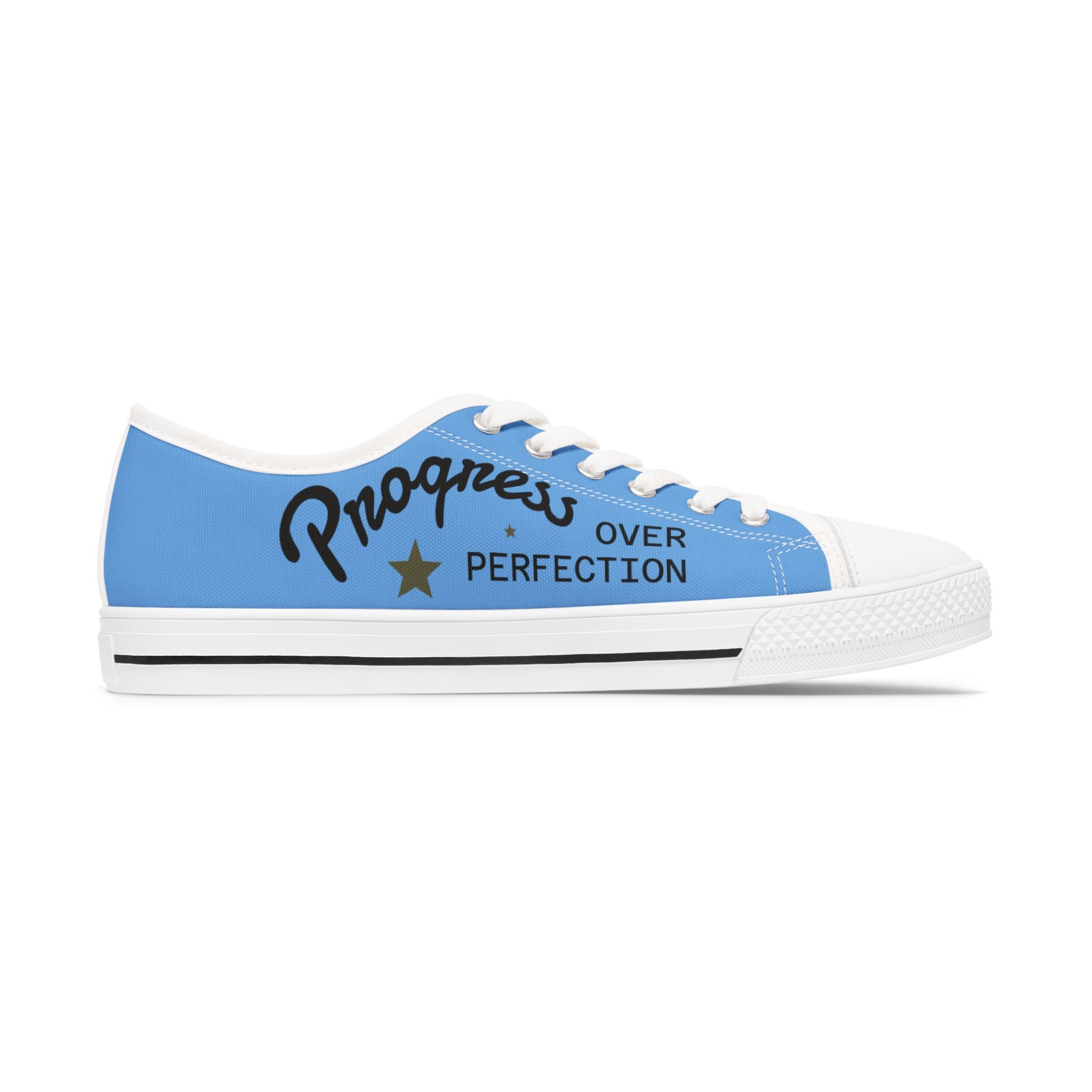 Blue Stylish Women's Low Top Sneakers - Casual, Comfortable, Everyday Wear, Perfect for Summer, Striped Sneakers, Trendy Footwear **Progress Over Perfection"