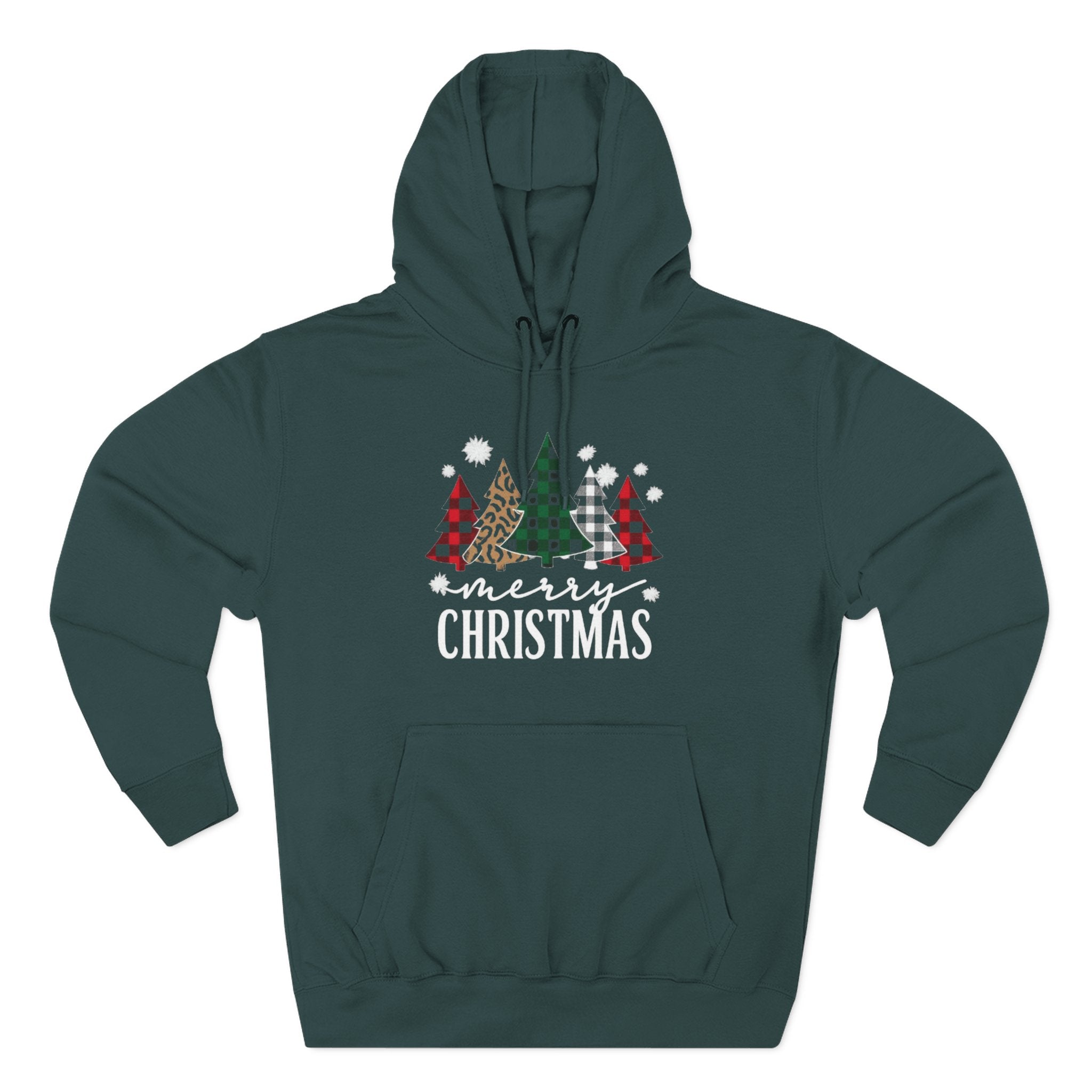 Merry Christmas Three-Panel Fleece Hoodie, Holiday Sweatshirt, Winter Wear, Cozy Gift, Christmas Apparel, Festive Hoodie