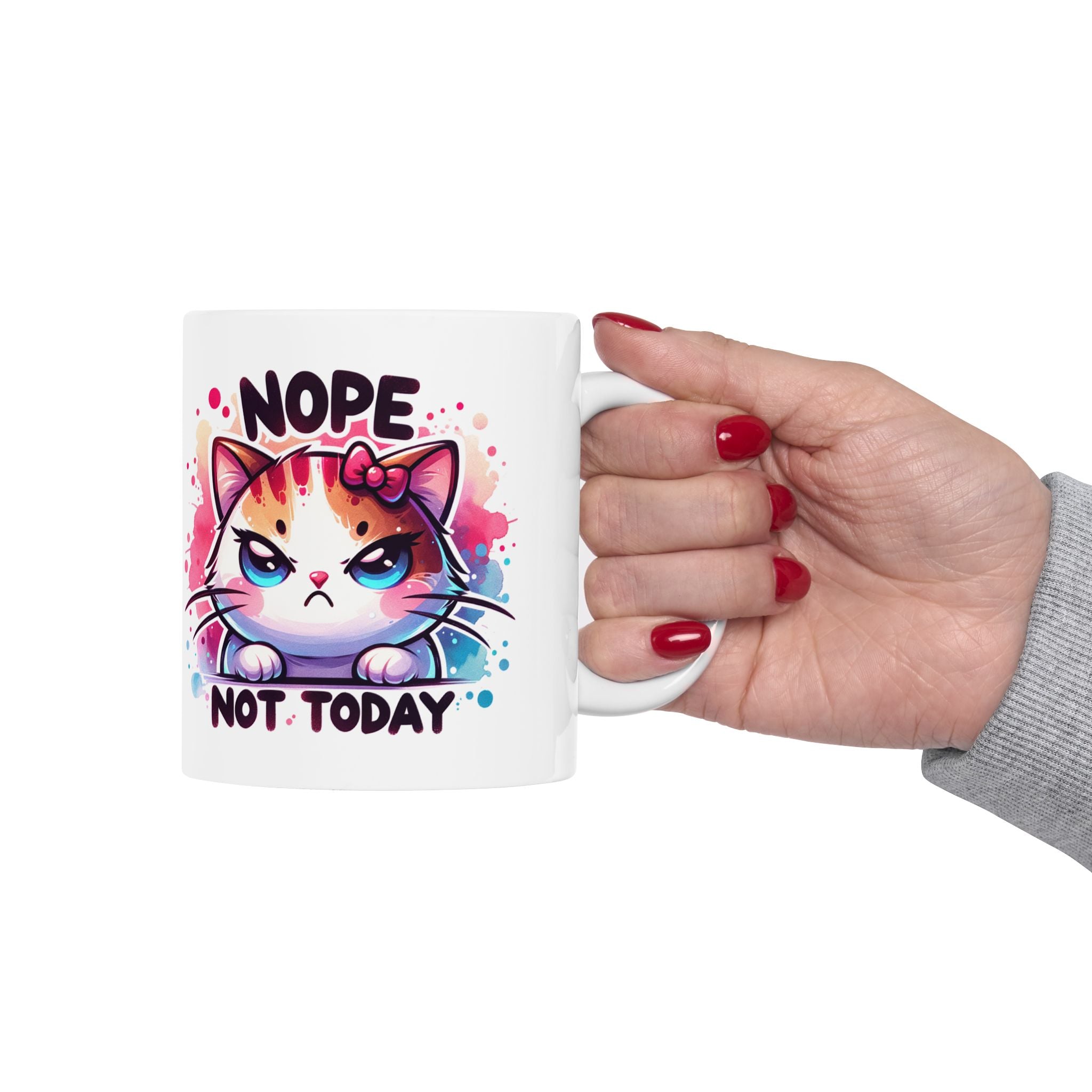 Nope Not Today Cat Ceramic Mug  Colorful 11oz & 15oz Coffee Cup