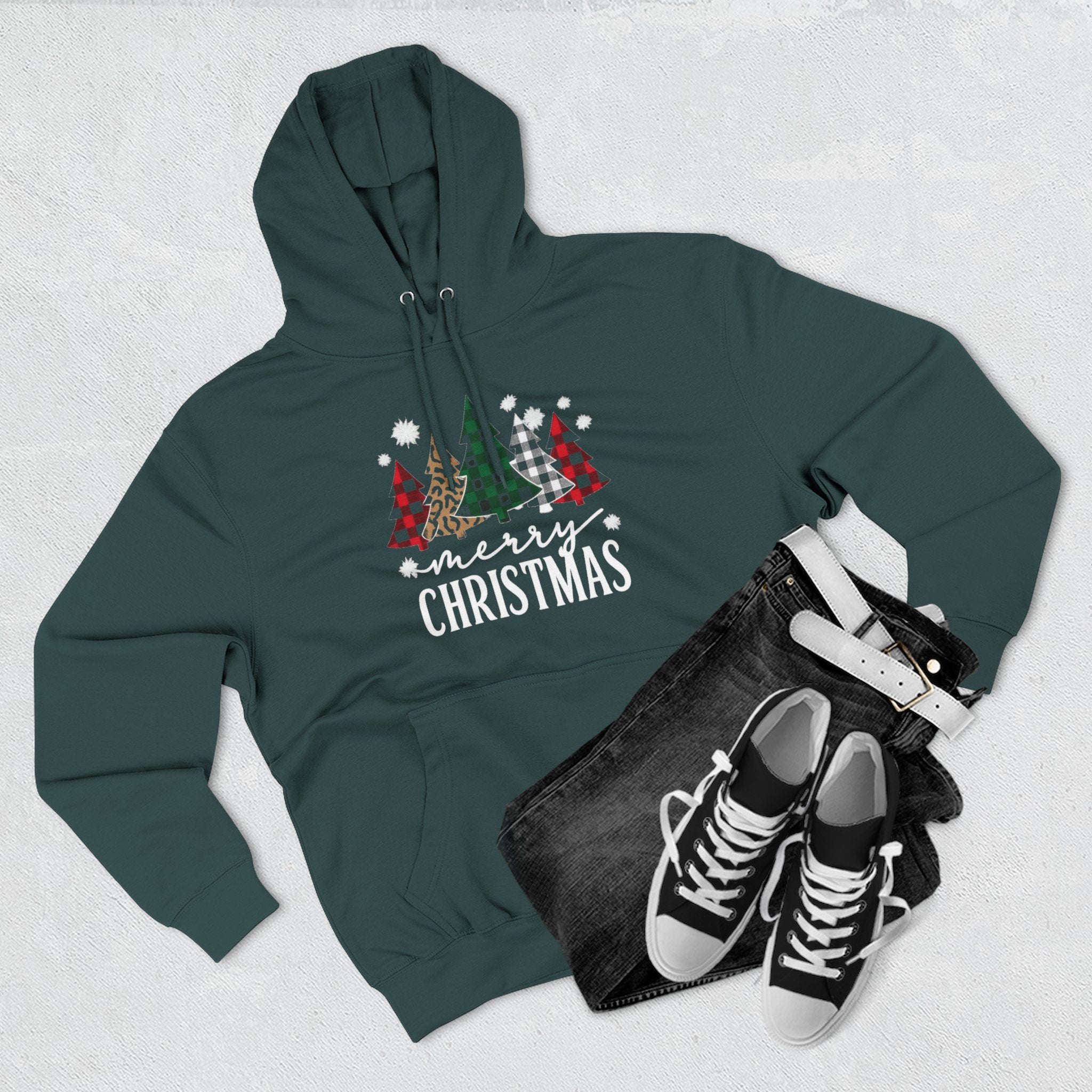 Merry Christmas Three-Panel Fleece Hoodie, Holiday Sweatshirt, Winter Wear, Cozy Gift, Christmas Apparel, Festive Hoodie