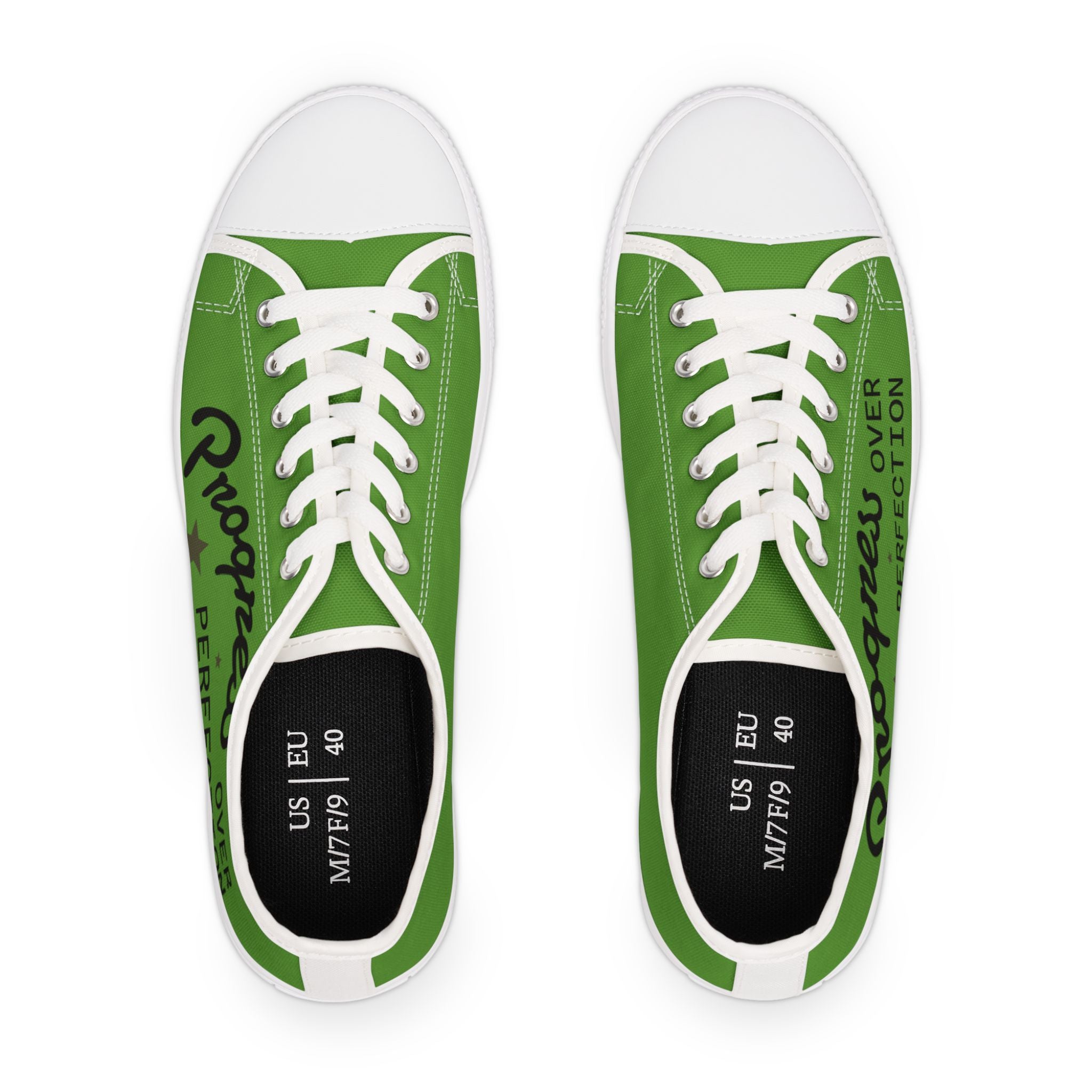 Lime colored Stylish Women's Low Top Sneakers - Casual, Comfortable, Everyday Wear, Perfect for Summer, Striped Sneakers, Trendy Footwear **Progress Over Perfection"