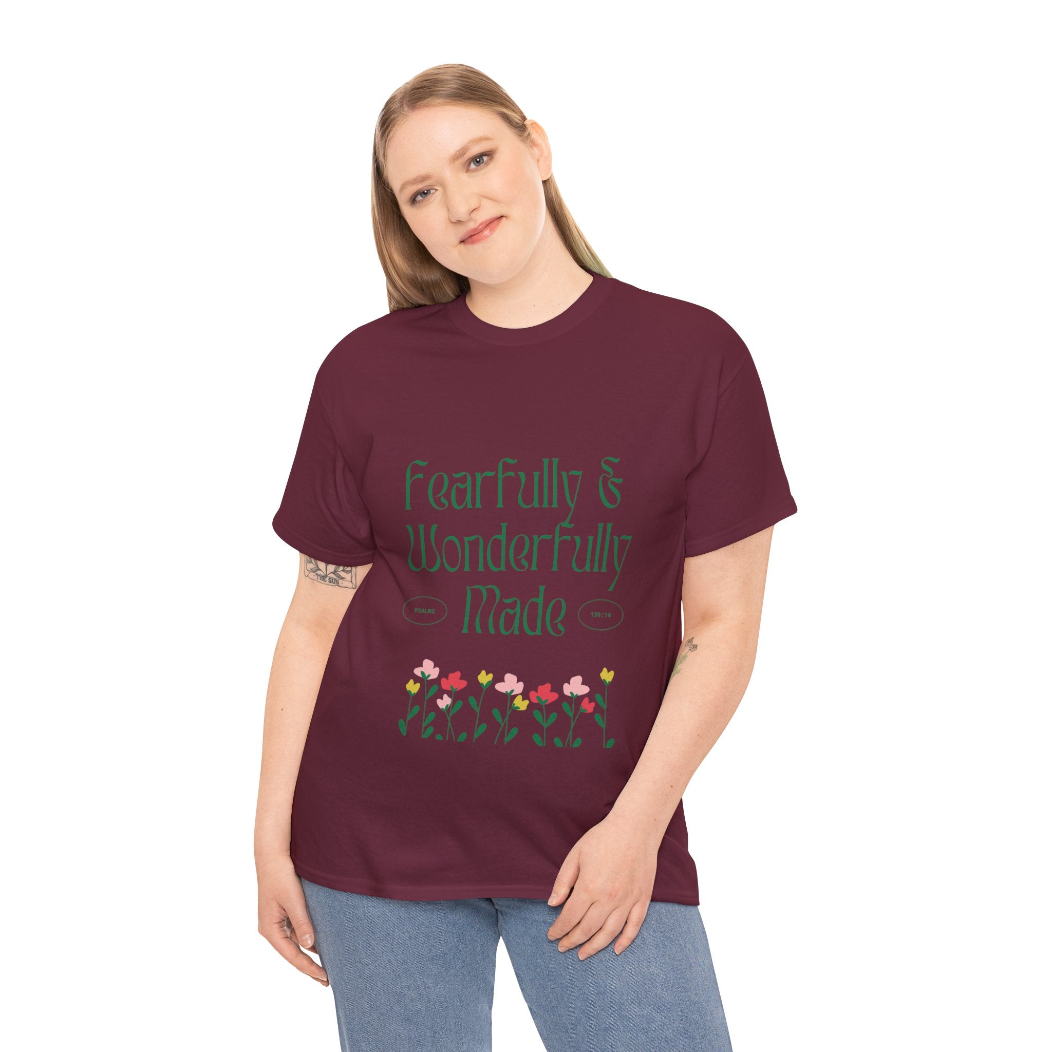 Fearfully & Wonderfully Made Unisex Cotton Tee – Inspirational Floral T-Shirt