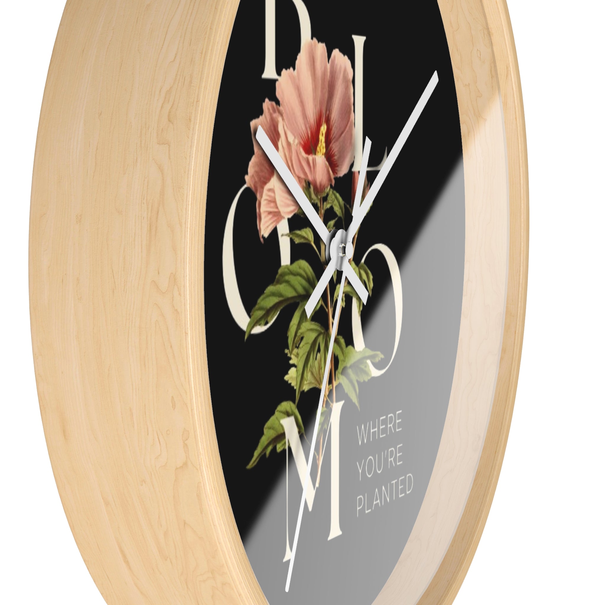 Floral Wall Clock: Bloom Where You’re Planted, Home Decor, Gifts for Plant Lovers, Motivational Wall Art, Modern Timepiece, Flower Design
