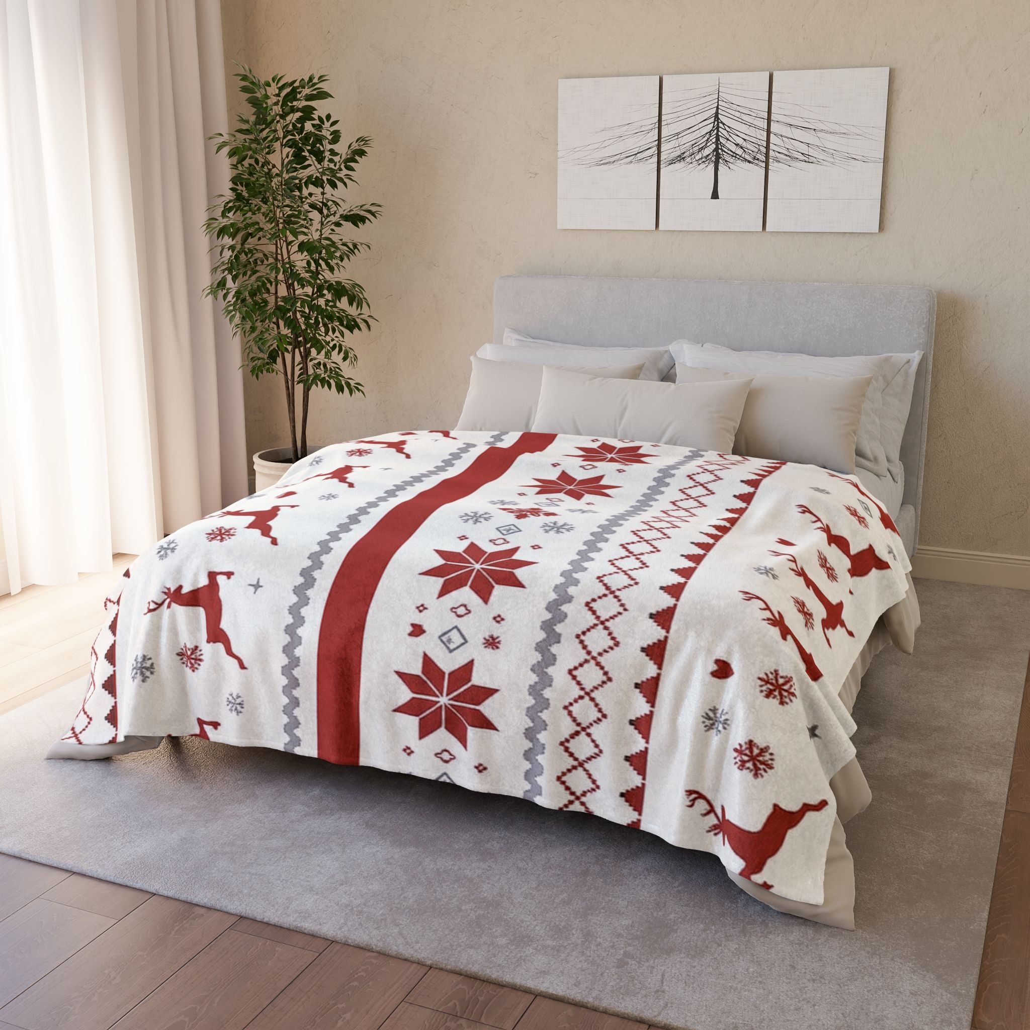 Cozy Christmas Blanket, Holiday Decor, Winter Warmth, Reindeer Blanket, Gift for Him/Her, Soft Throw for Snuggling