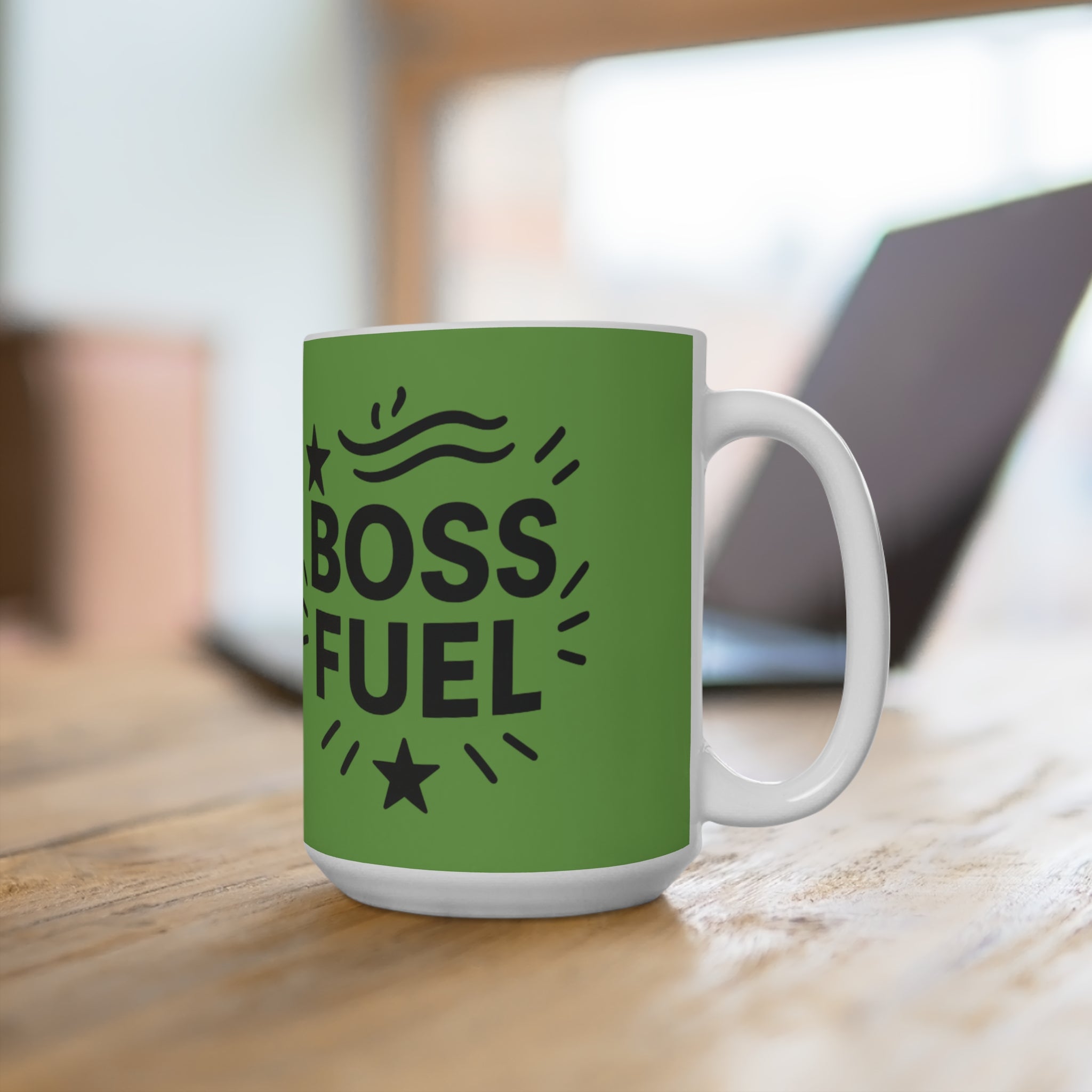 💚 Boss Fuel Mug - Motivational Coffee Cup for Entrepreneurs & Bosses, Ideal for Office Gift, Work from Home, 15oz Inspirational Mug