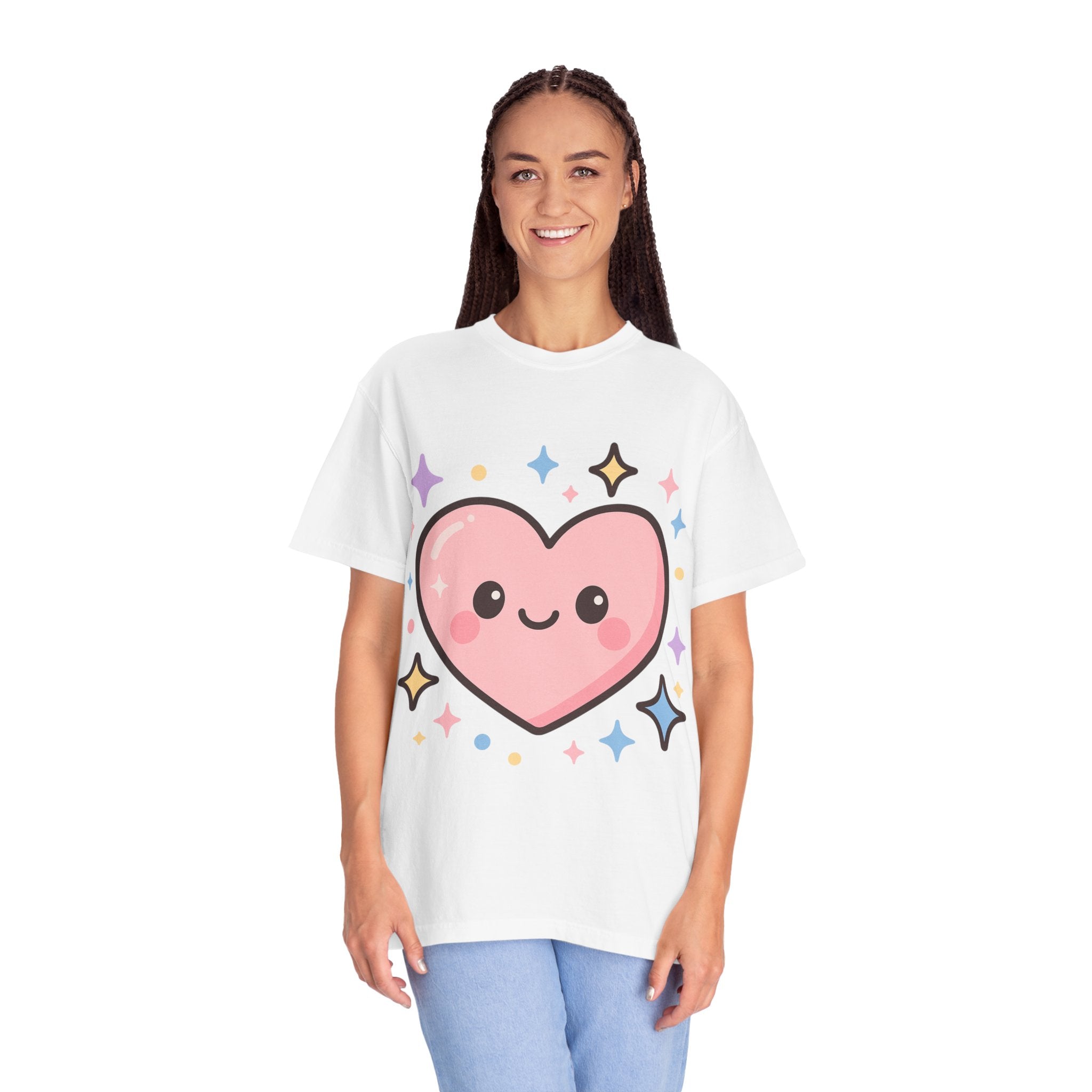 Cute Heart Graphic Ladies Pajama Shirt, Gift for Girlfriend, Birthday Present, Casual Wear, Valentine's Day Tee