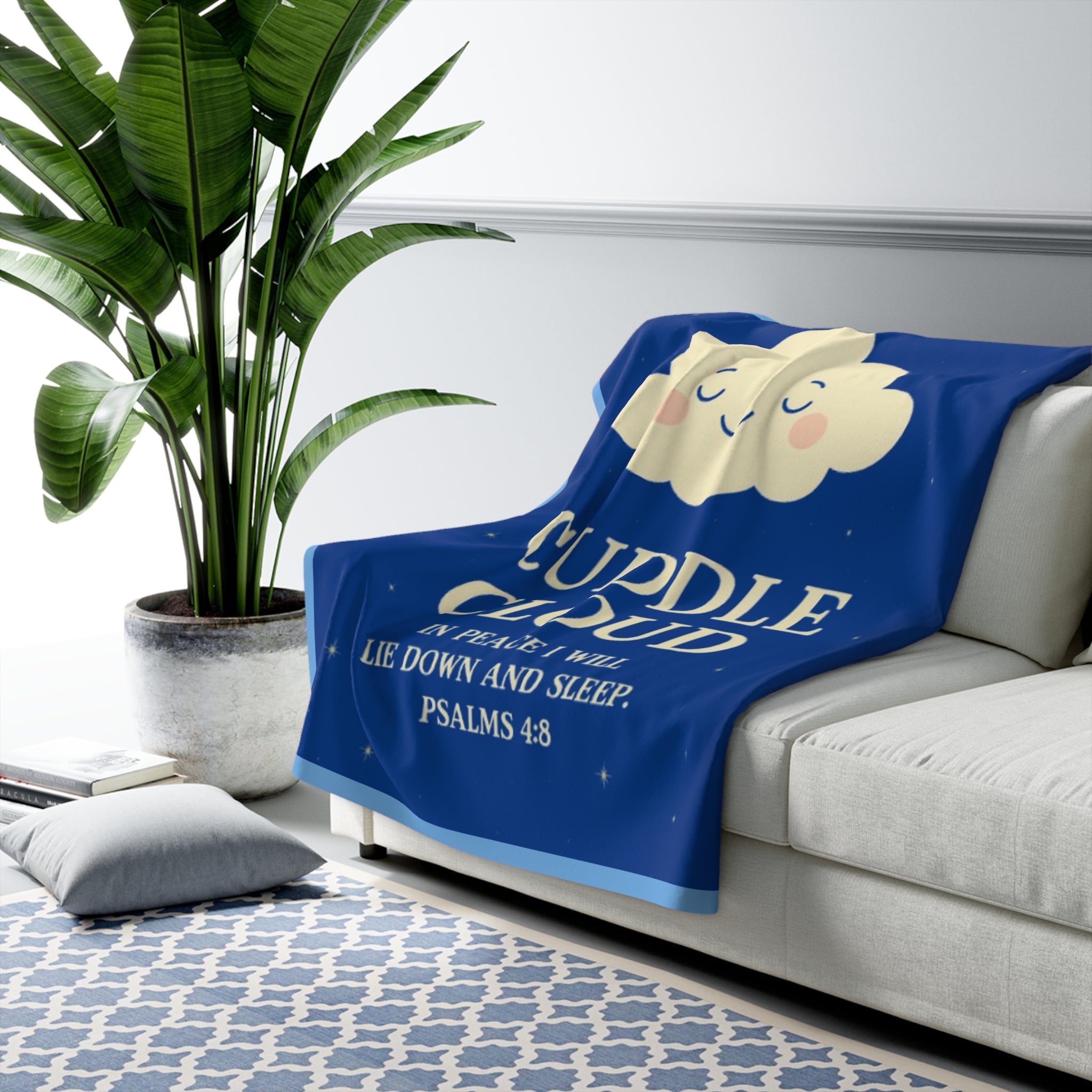 🔵 Cozy Sherpa Fleece Blanket, Cute Cuddle Cloud Design, Perfect for Gifts, Home Decor, Snuggling, Comfort