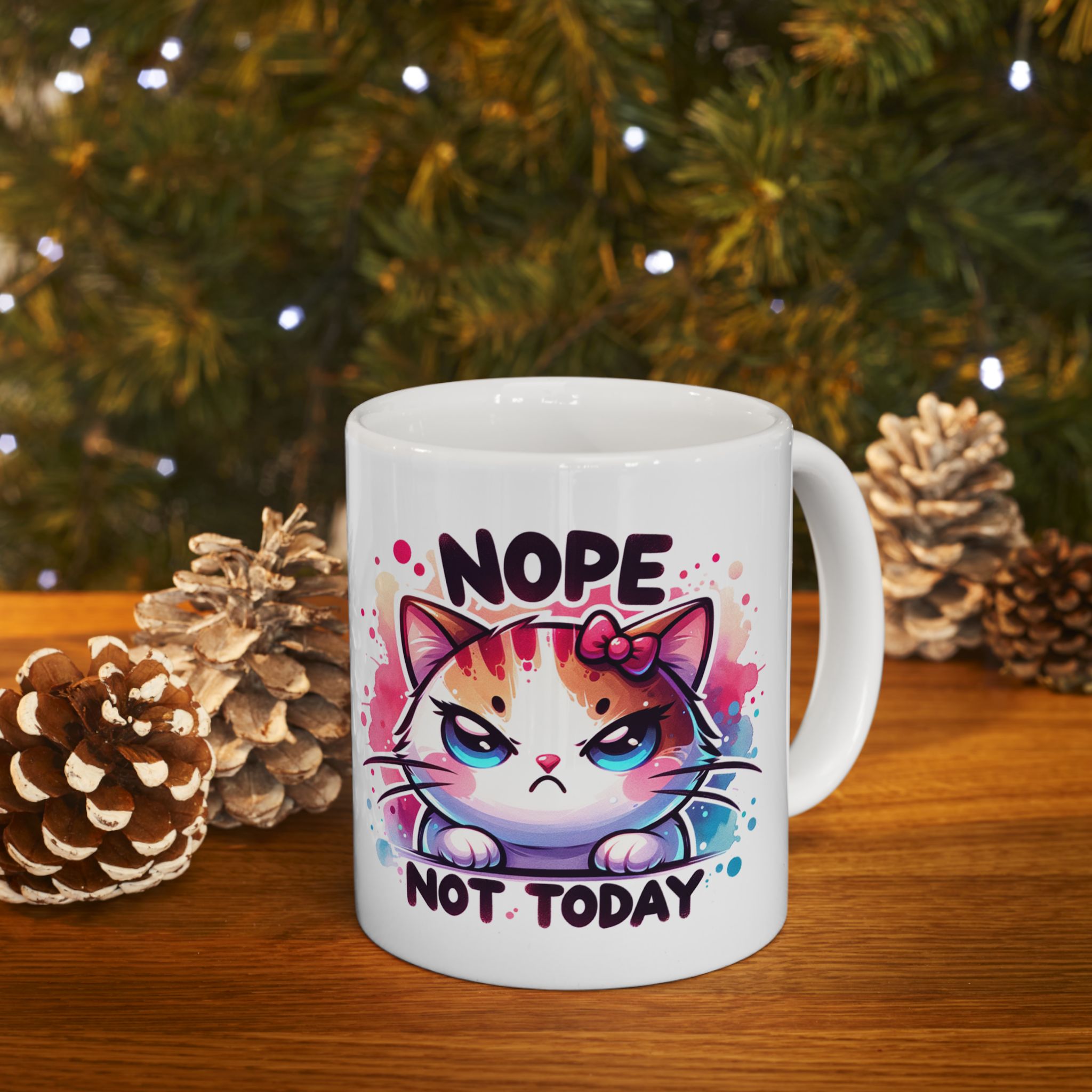Nope Not Today Cat Ceramic Mug  Colorful 11oz & 15oz Coffee Cup