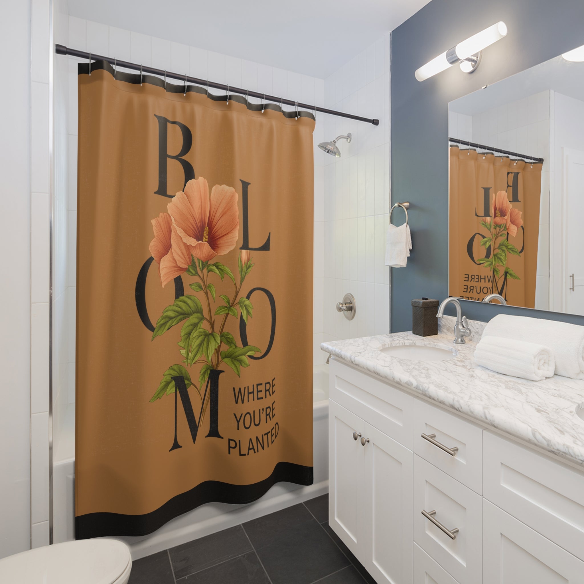 Vibrant Floral Brown Shower Curtain, Bathroom Decor, Home Accessories, Gift for Her, Tropical Theme, Indoor Plants