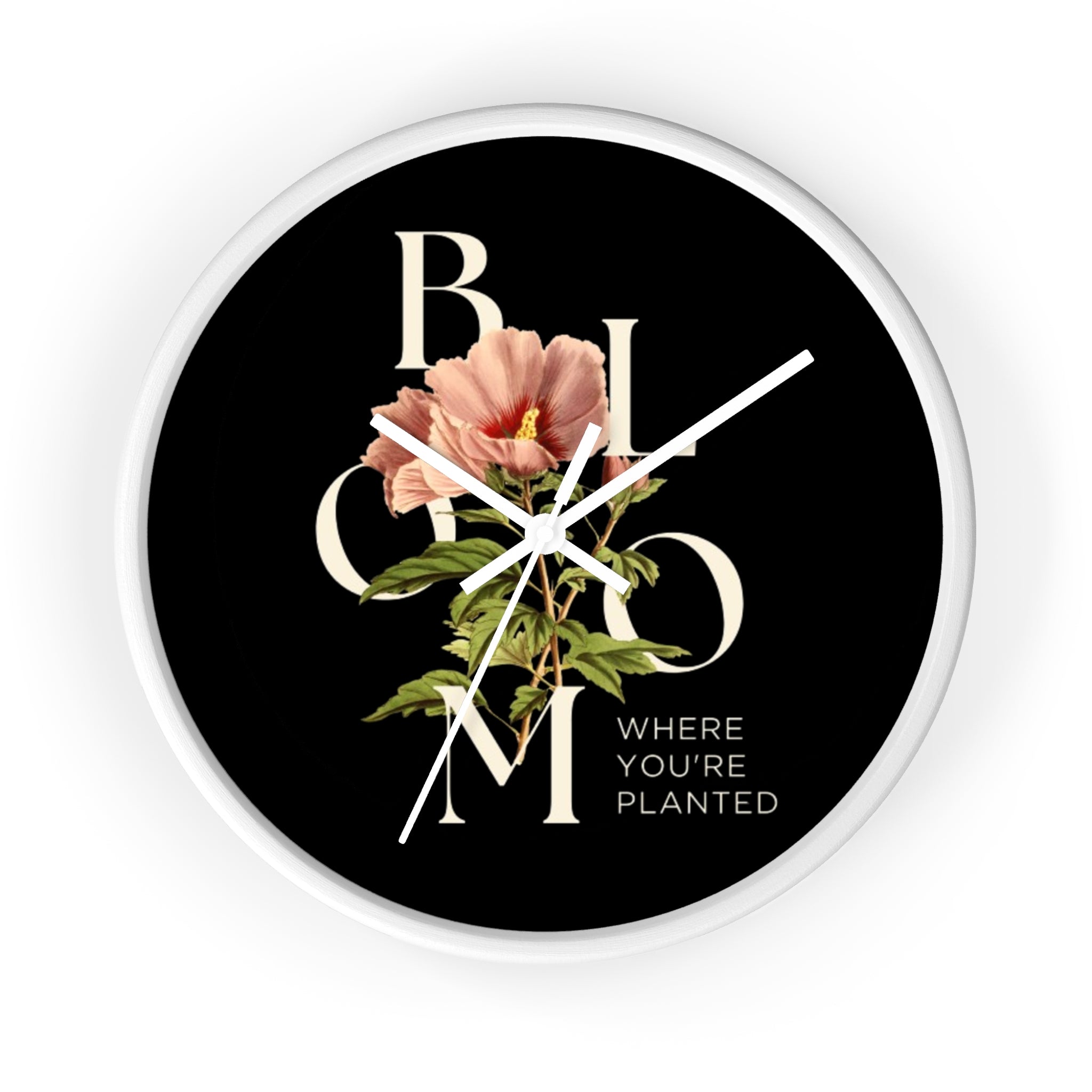 Floral Wall Clock: Bloom Where You’re Planted, Home Decor, Gifts for Plant Lovers, Motivational Wall Art, Modern Timepiece, Flower Design