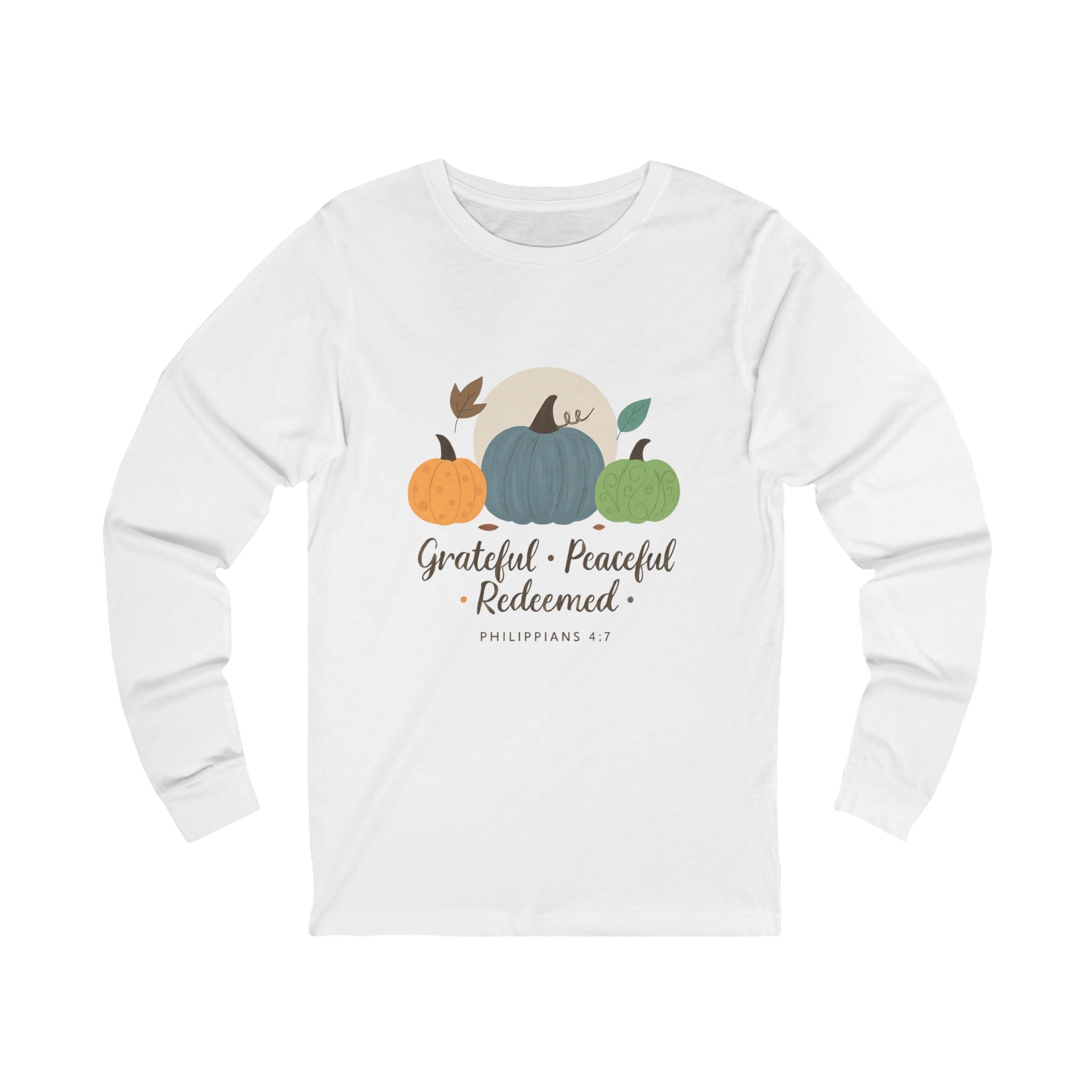 Grateful Pumpkin Long Sleeve Tee, Cozy Fall Shirt, Thanksgiving Apparel, Cute Casual Top, Autumn Gifts, Peaceful Holiday Wear