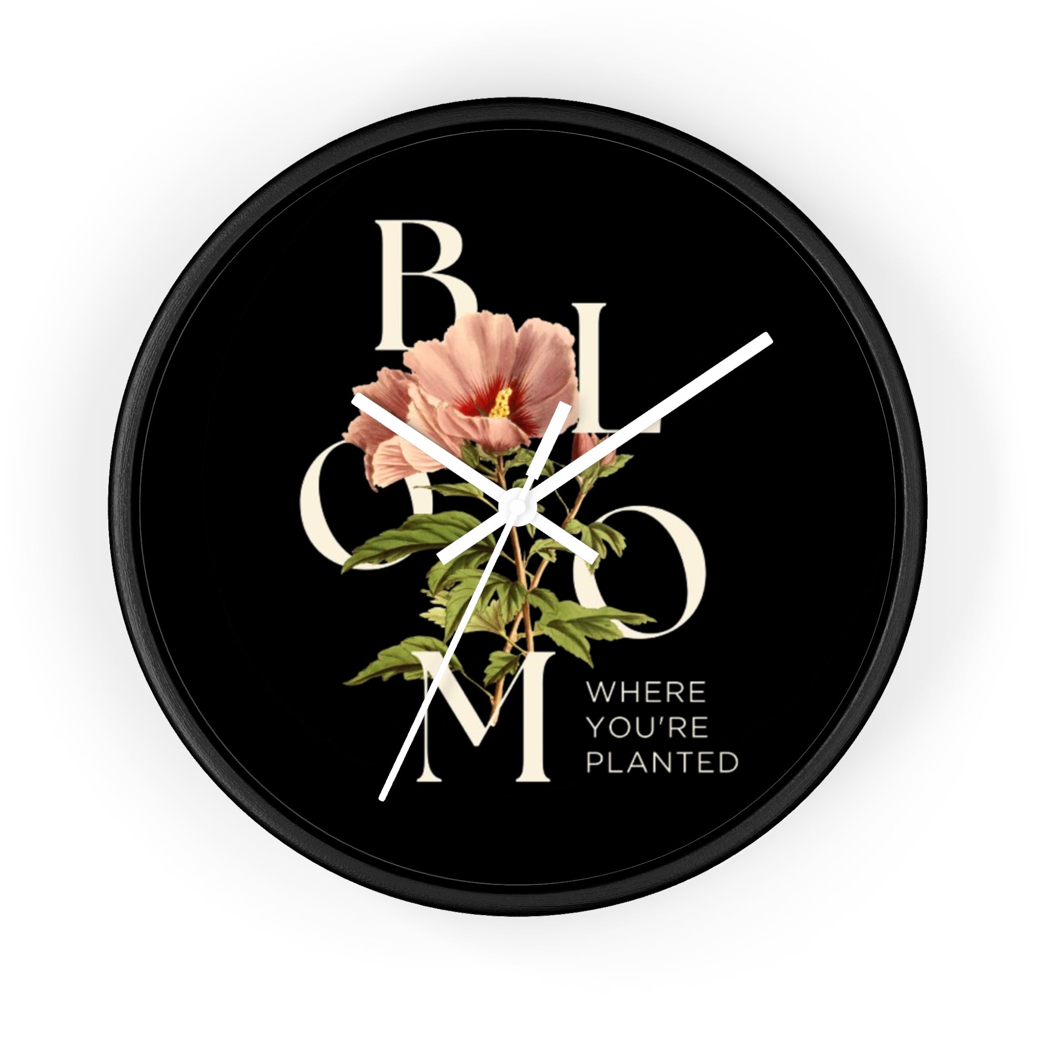 Floral Wall Clock: Bloom Where You’re Planted, Home Decor, Gifts for Plant Lovers, Motivational Wall Art, Modern Timepiece, Flower Design