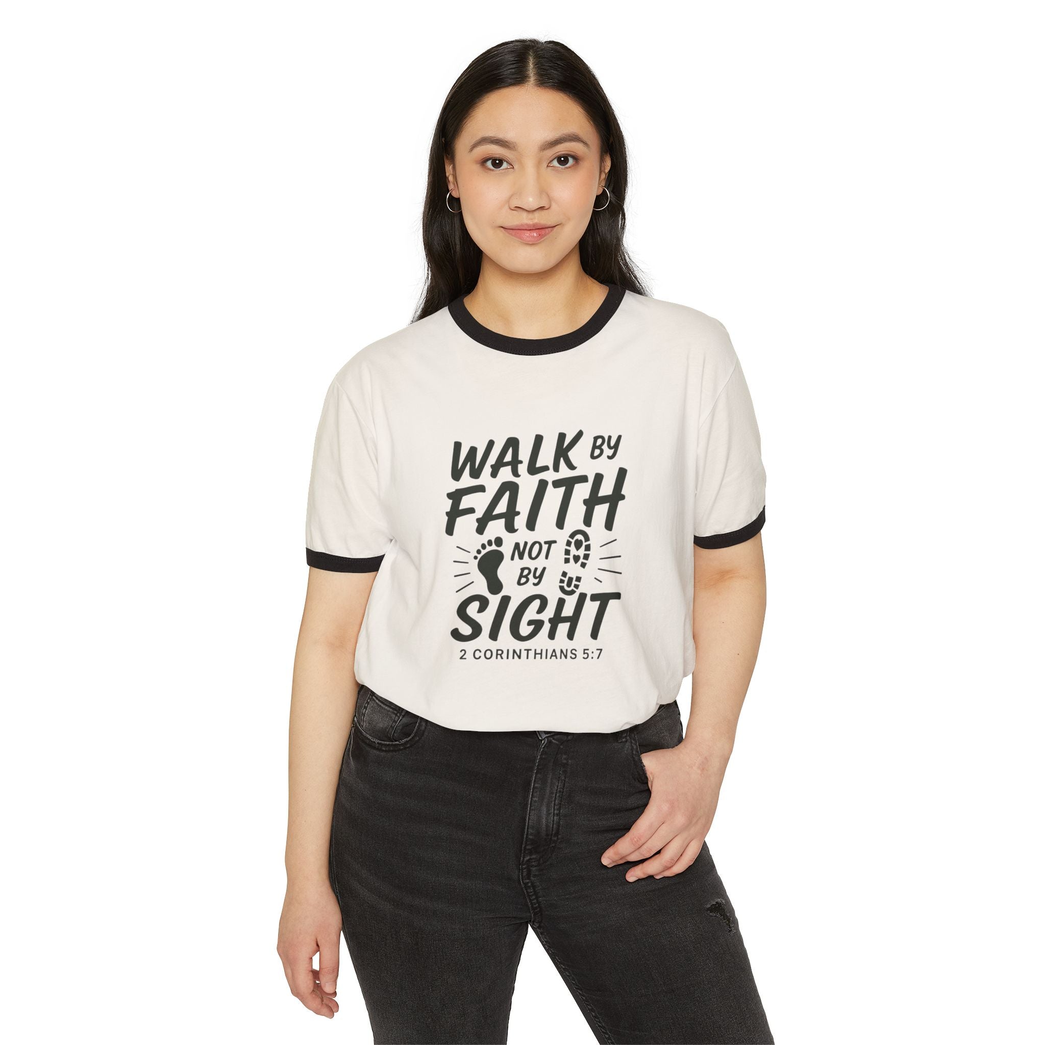 Inspirational Cotton Ringer T-shirt, Faith, Christian Gift, Casual Wear, Unique Faith-Based Apparel