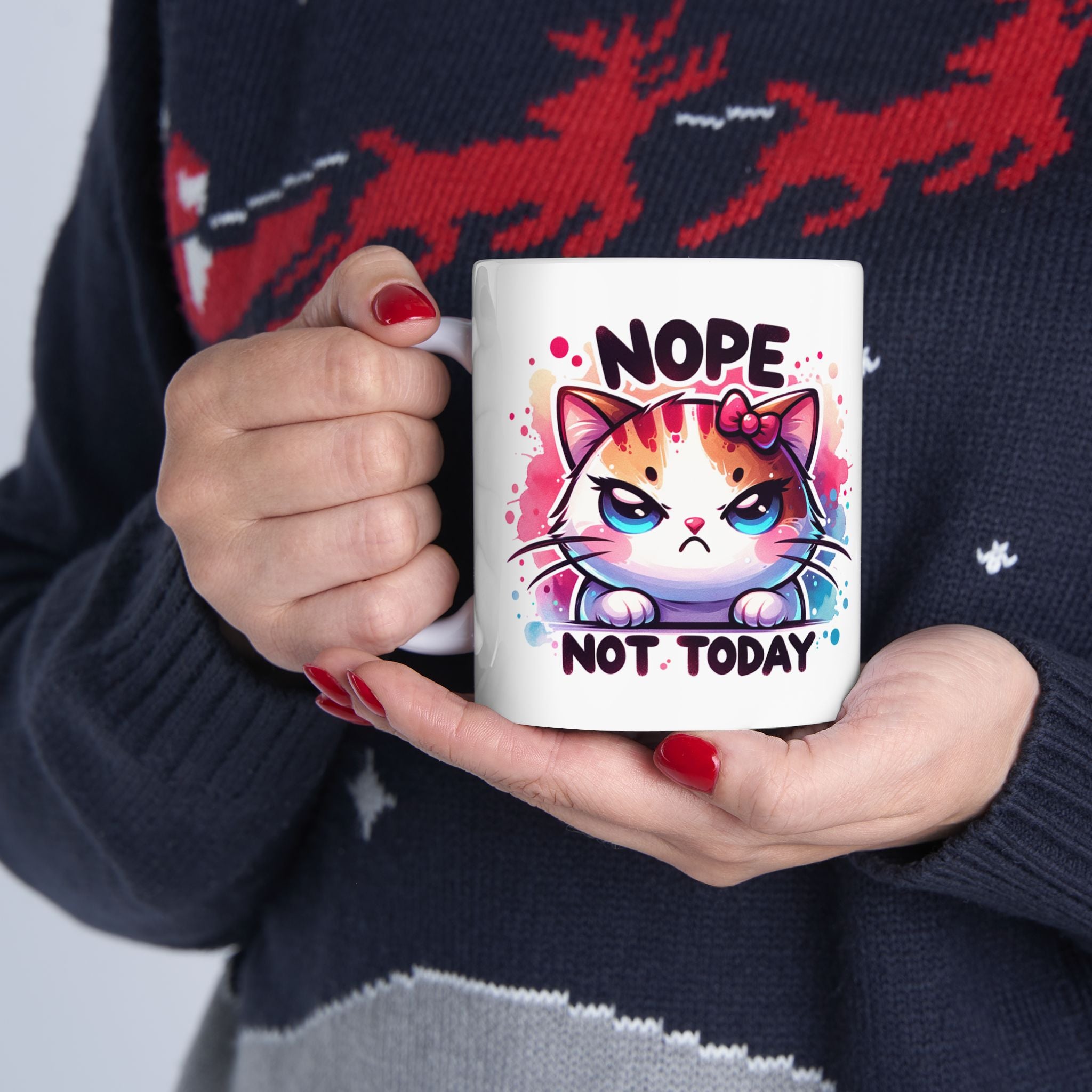 Nope Not Today Cat Ceramic Mug  Colorful 11oz & 15oz Coffee Cup