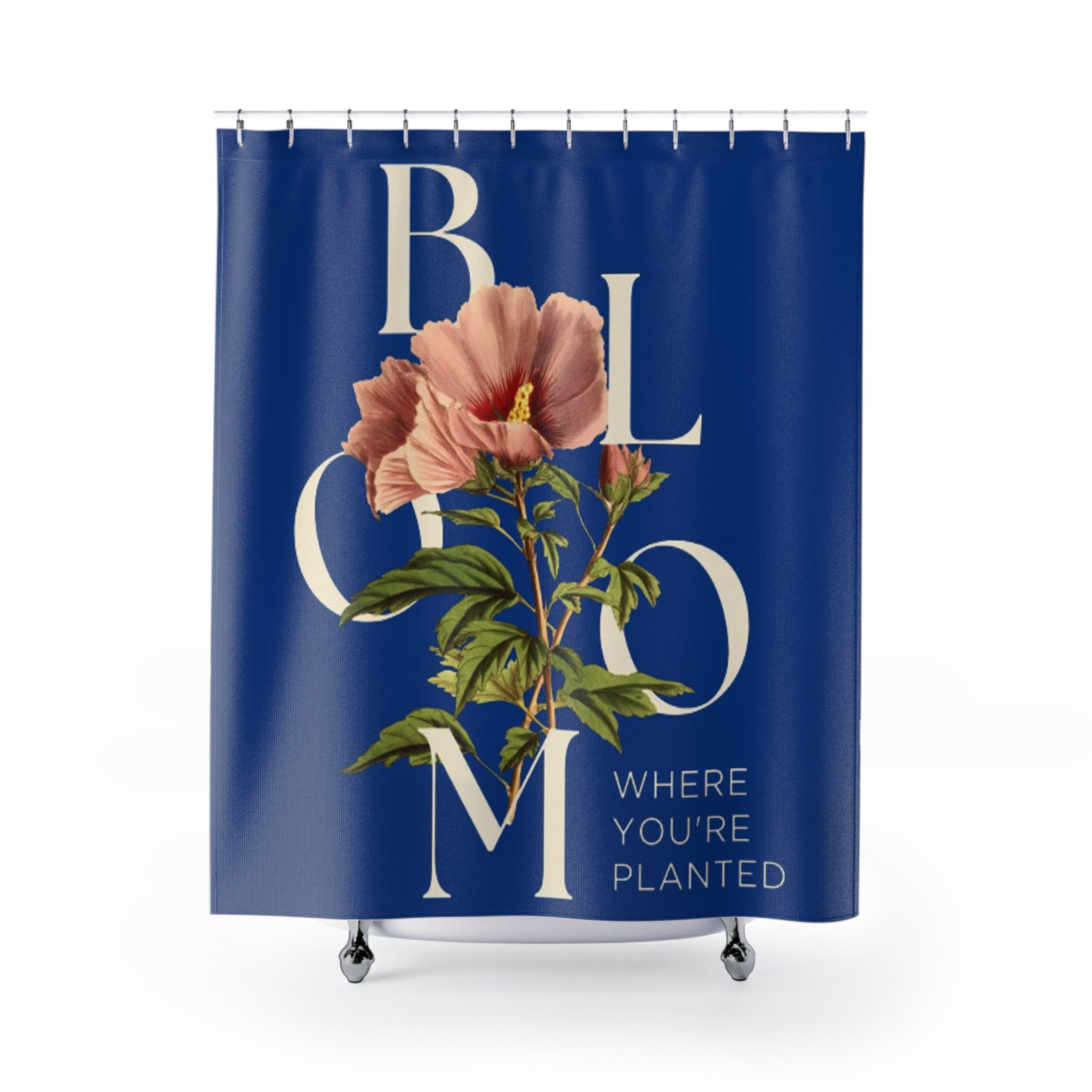 Blue Bloom Where You're Planted Shower Curtain, Floral Bathroom Decor, Boho Home Decor, Gift for Flower Lovers, Unique Bathroom Makeover