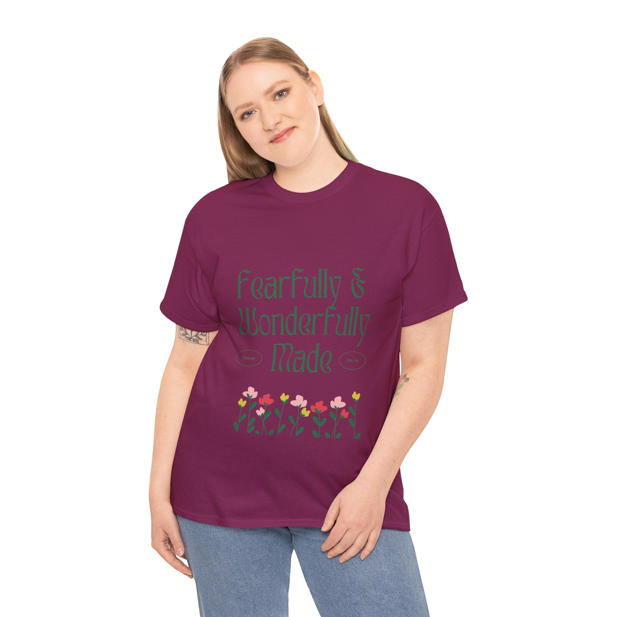 Fearfully & Wonderfully Made Unisex Cotton Tee – Inspirational Floral T-Shirt