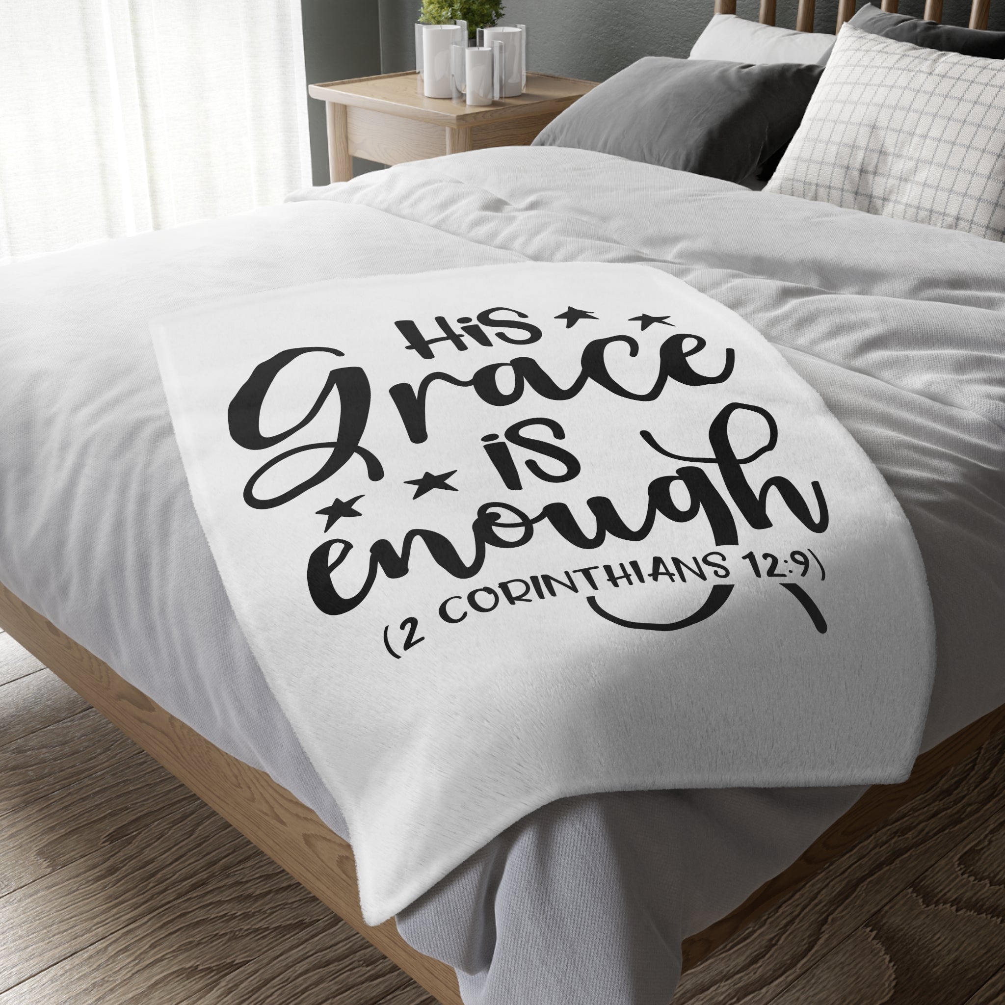 Inspirational Velveteen Microfiber Blanket - 'His Grace is Enough'