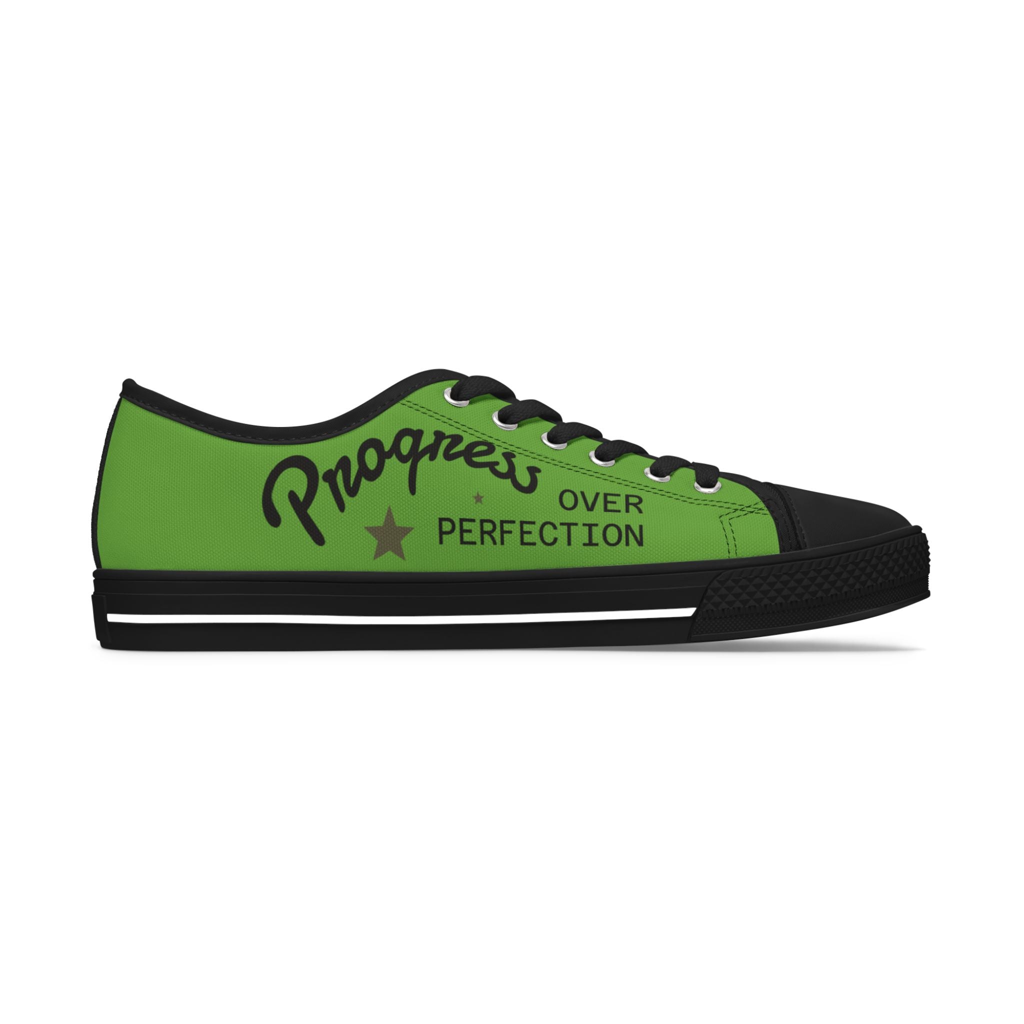 Lime colored Stylish Women's Low Top Sneakers - Casual, Comfortable, Everyday Wear, Perfect for Summer, Striped Sneakers, Trendy Footwear **Progress Over Perfection"