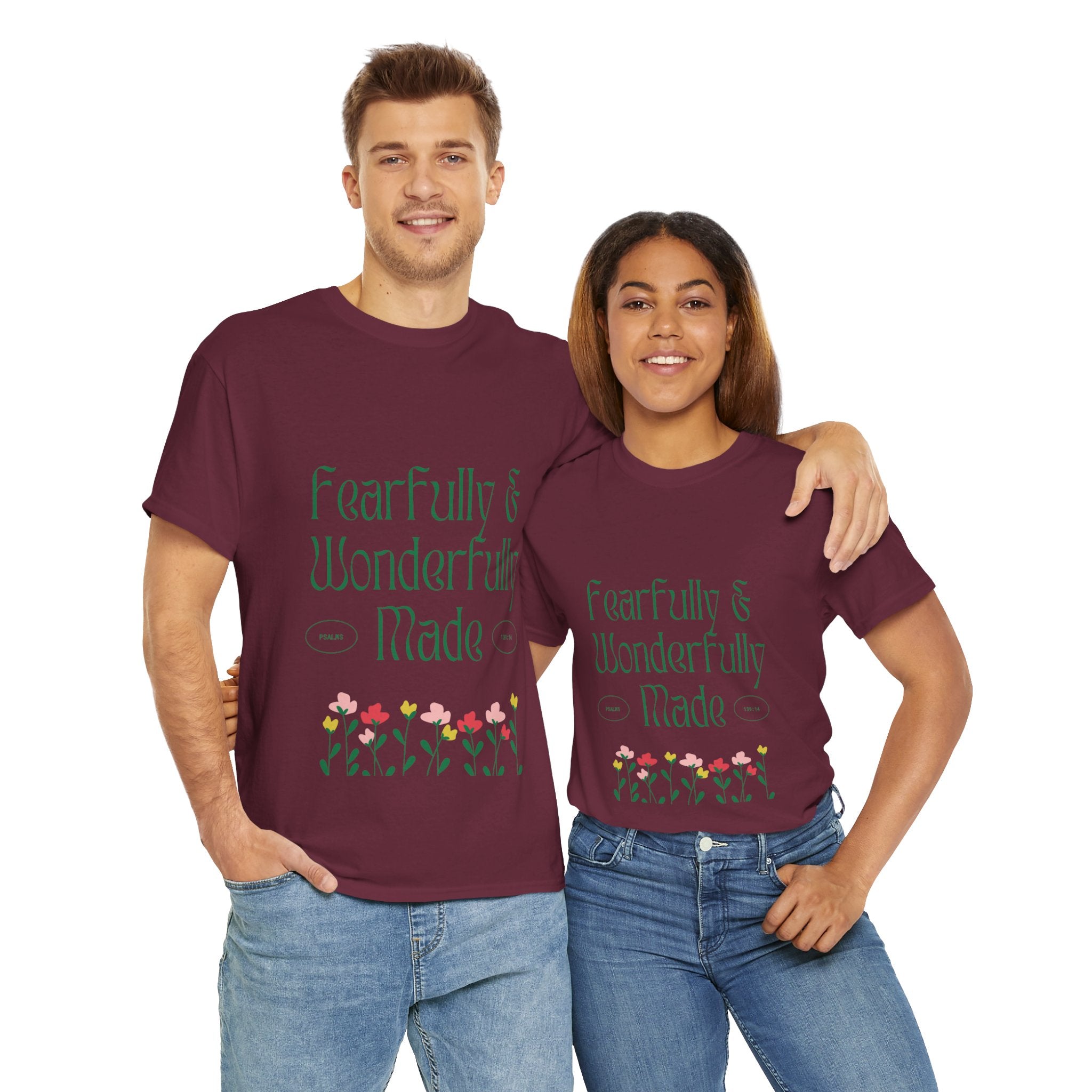 Fearfully & Wonderfully Made Unisex Cotton Tee – Inspirational Floral T-Shirt