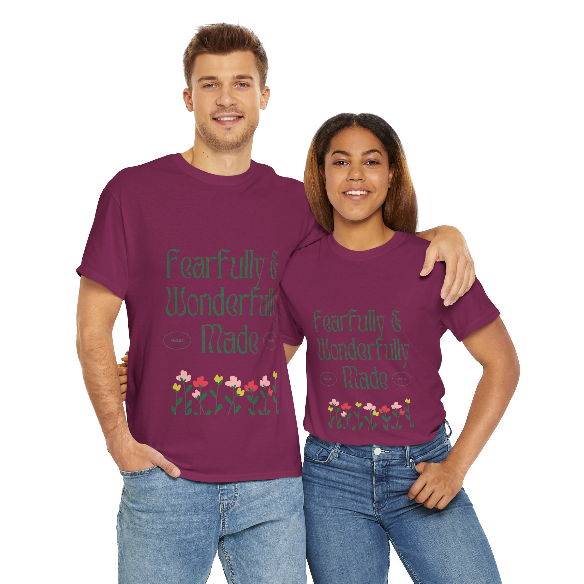 Fearfully & Wonderfully Made Unisex Cotton Tee – Inspirational Floral T-Shirt